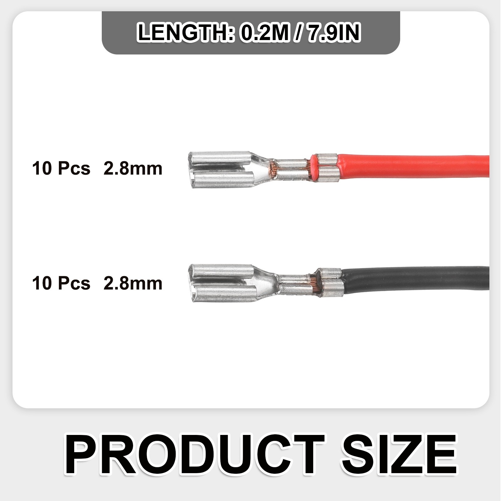 20Pcs Female Spade Crimp Terminal 2.8mm 20cm Wires, Red/Black