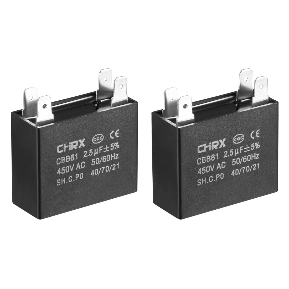 2Pcs CBB61 450V AC 2.5uF Double Air Conditioner Parts Fan Motor Start Capacitor