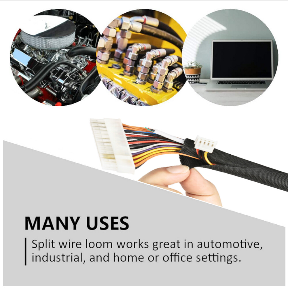 Split Braided Cable Sleeving Self-Wrap 25% Overlap Car Home Wire Harness Protect