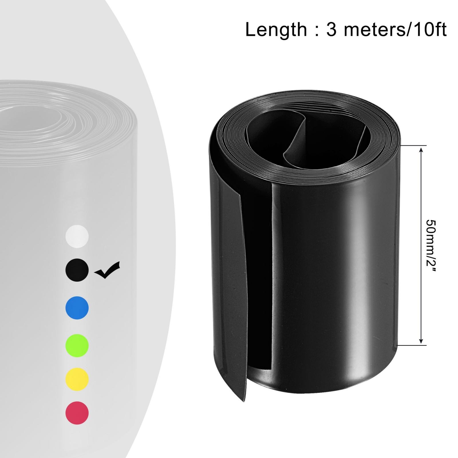 Battery Wrap 50mm 2″ Flat 10ft PVC Heat Shrink Tube Wraps Black