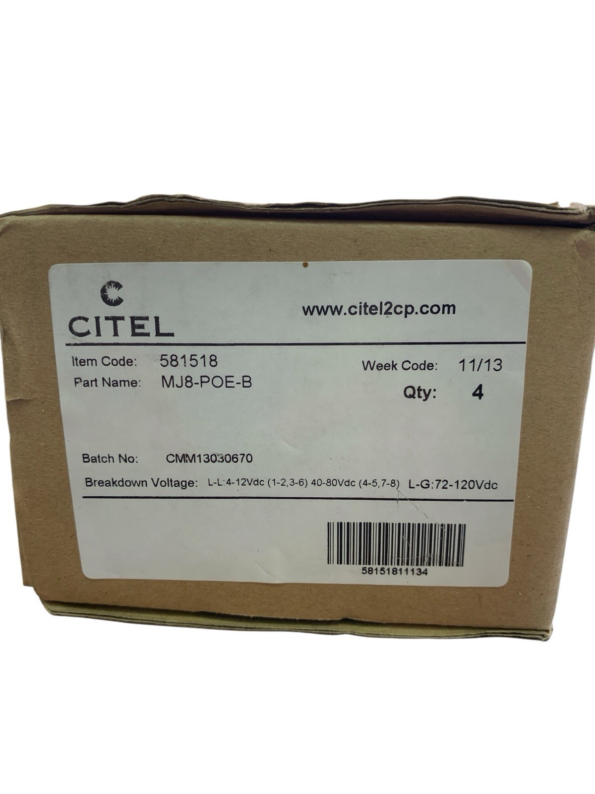 Bulk 4- CITEL MJ8-POE-B Surge Suppressors Din Rail POE Surge Suppressor,Type B
