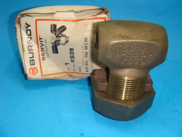 NEW BURNDY KS39 SERVIT COPPER TAP, WIRE CONNECTOR, 4/0 STR.-750 MCM, NEW IN BOX
