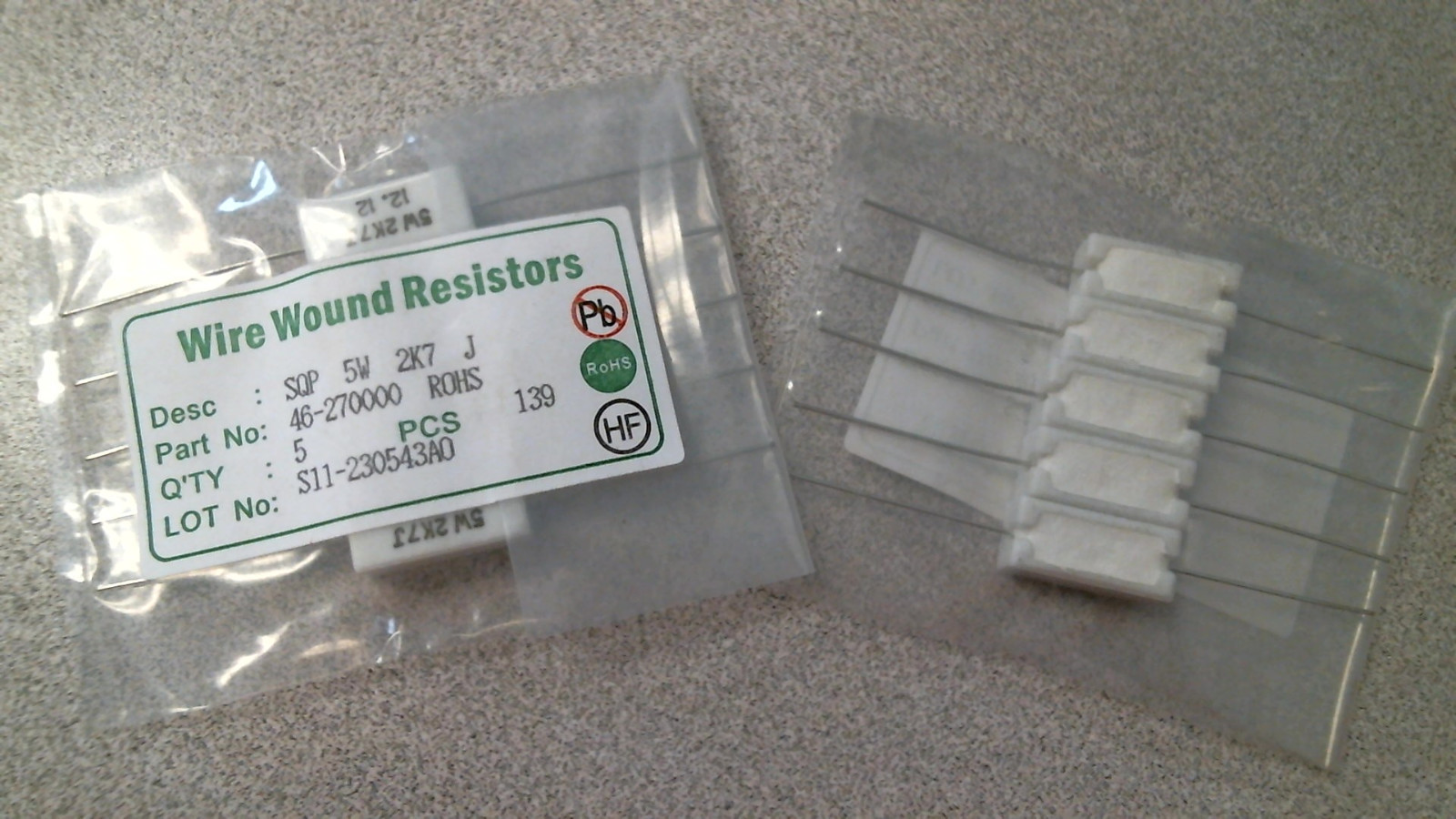 10pcs SQP-5W-2K7-J – Wire Wound Resistor, Cement Casing, 46-270000 RoHS