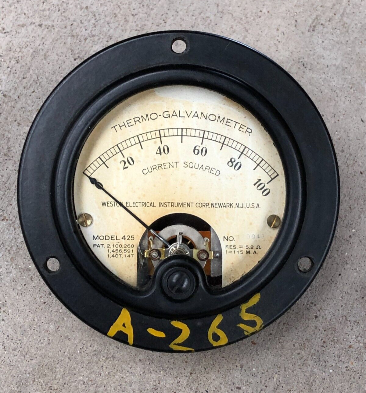Weston Model 425 Thermo Galvanometer Meter 0-100 Current Squared