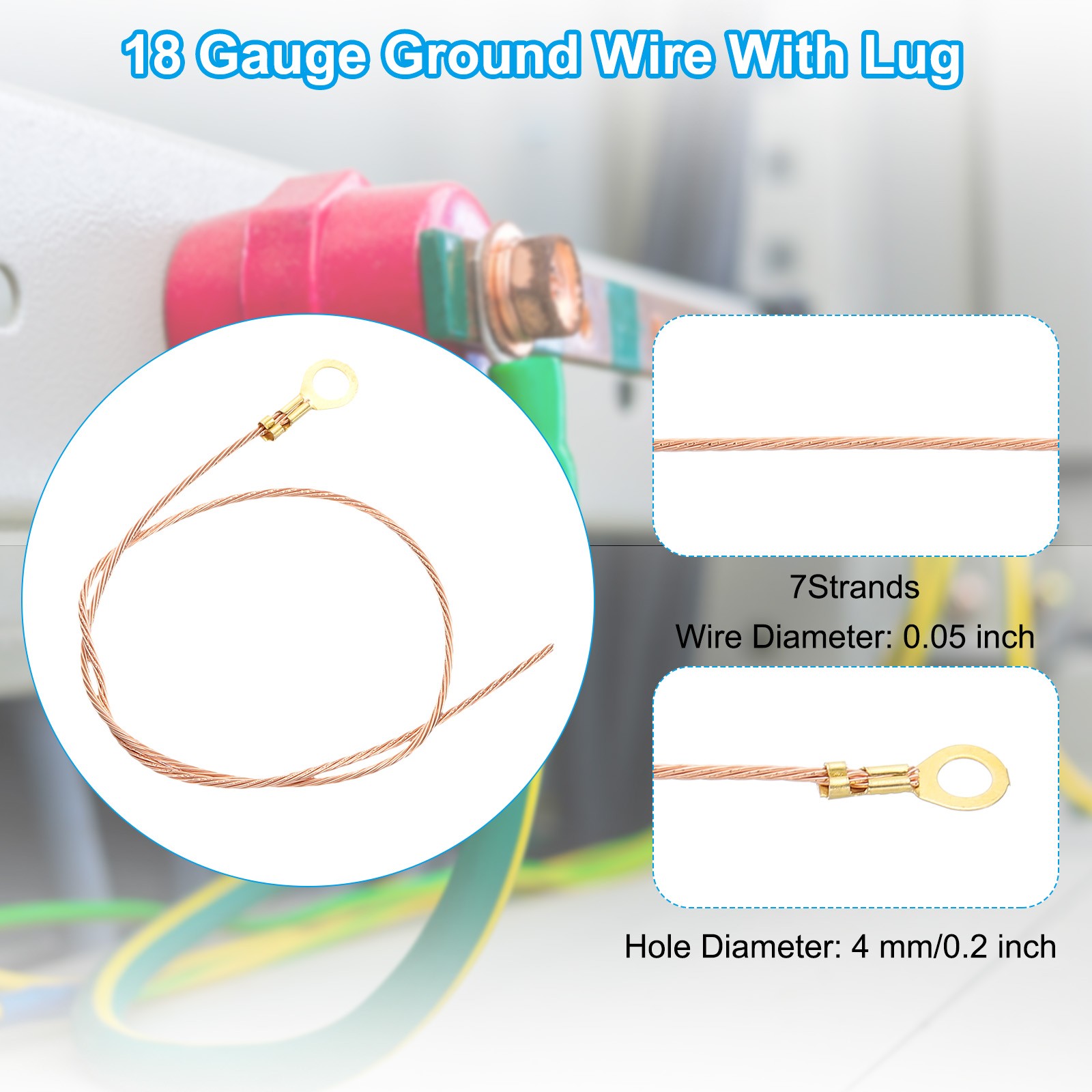 20Pcs 10 Inch Bare Copper Wire-Copper Grounding Lugs Cables with Lug