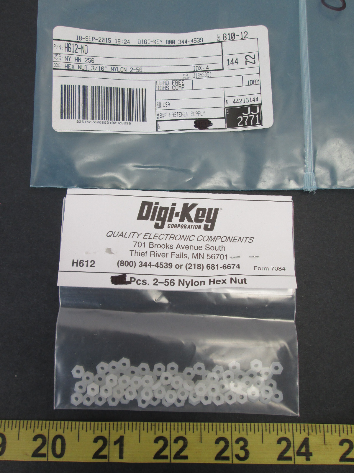 Lot of 80+ Digi-Key B&F Fastener Hex Nuts 3/16″ Nylon 2-56 H612-ND NY HN 256