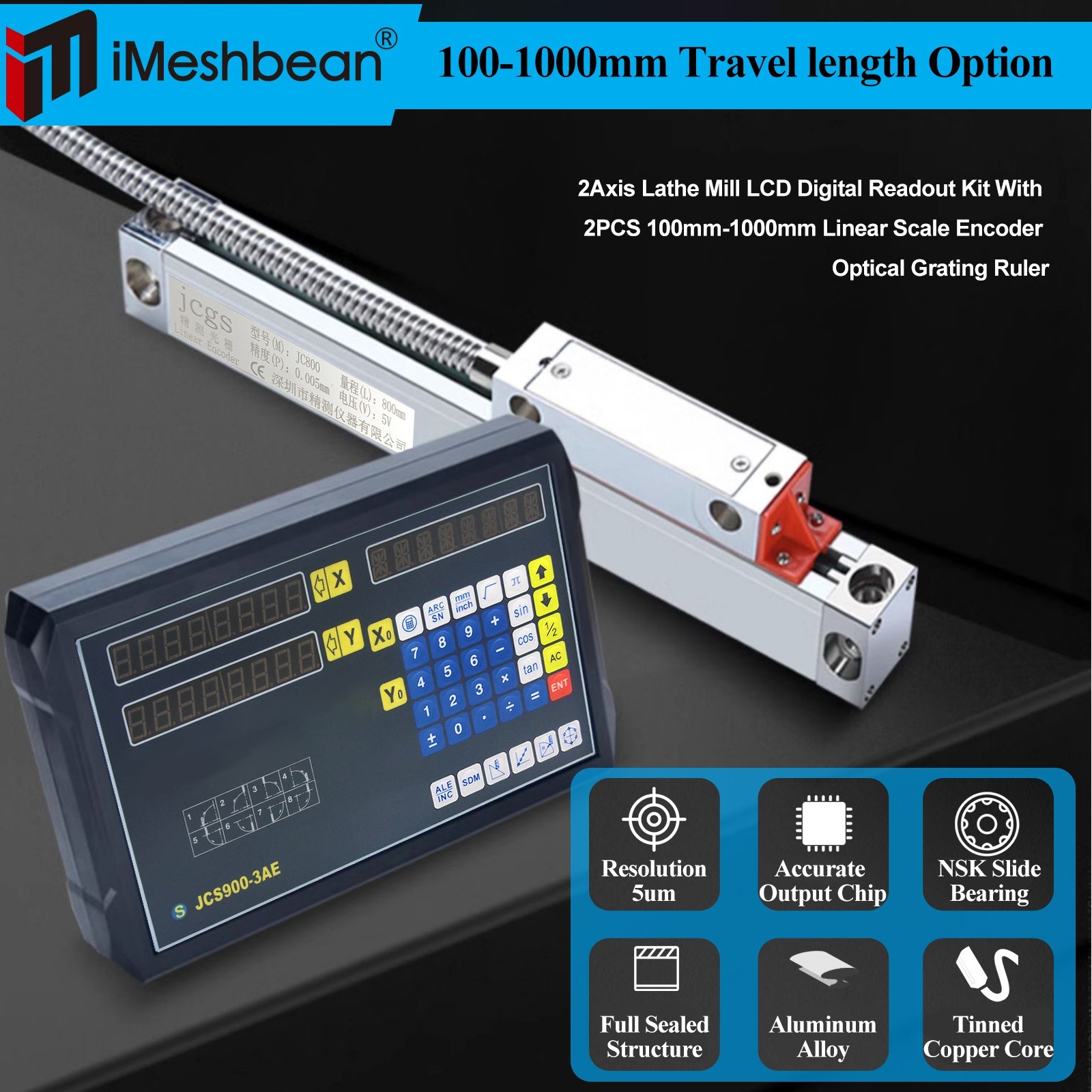 12″ 36″ Linear Scale Digital Readout 2Axis DRO Display Bridgeport 9X42 Table,US