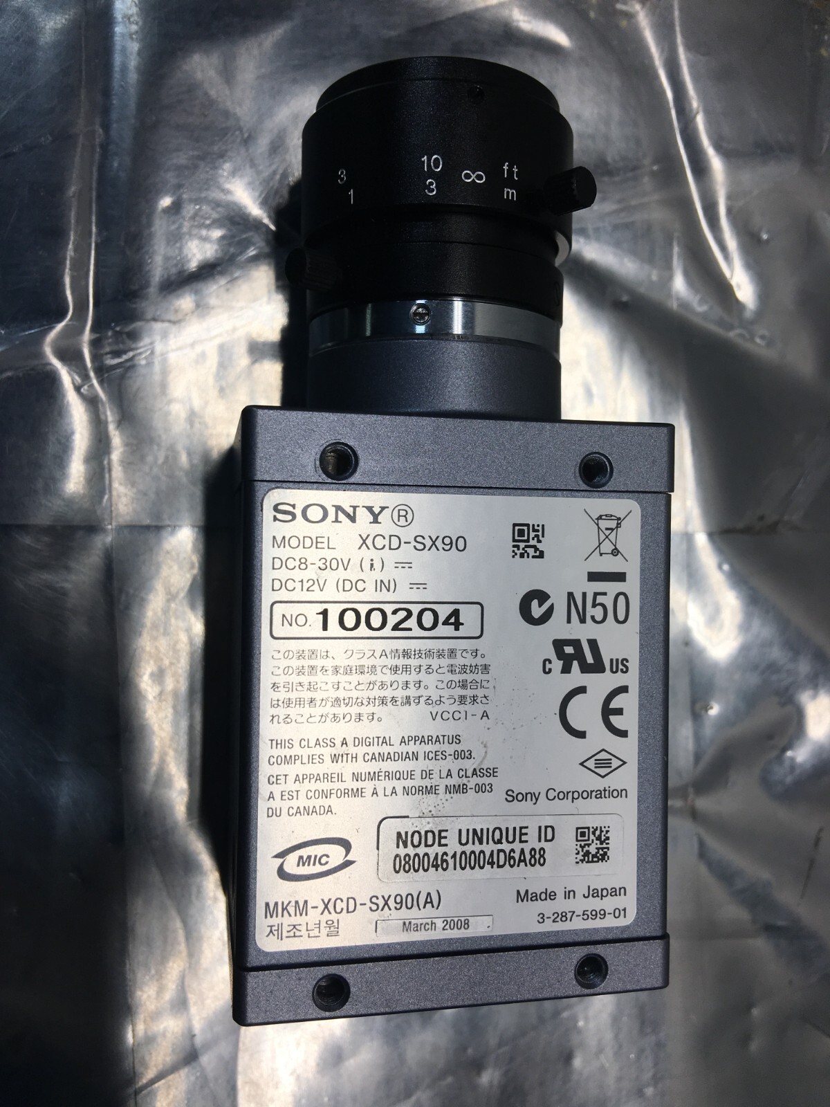 SONY XCD-SX90 Industrial CCD Camera Monochrome 1/3 Type Progressive Scan, 104878