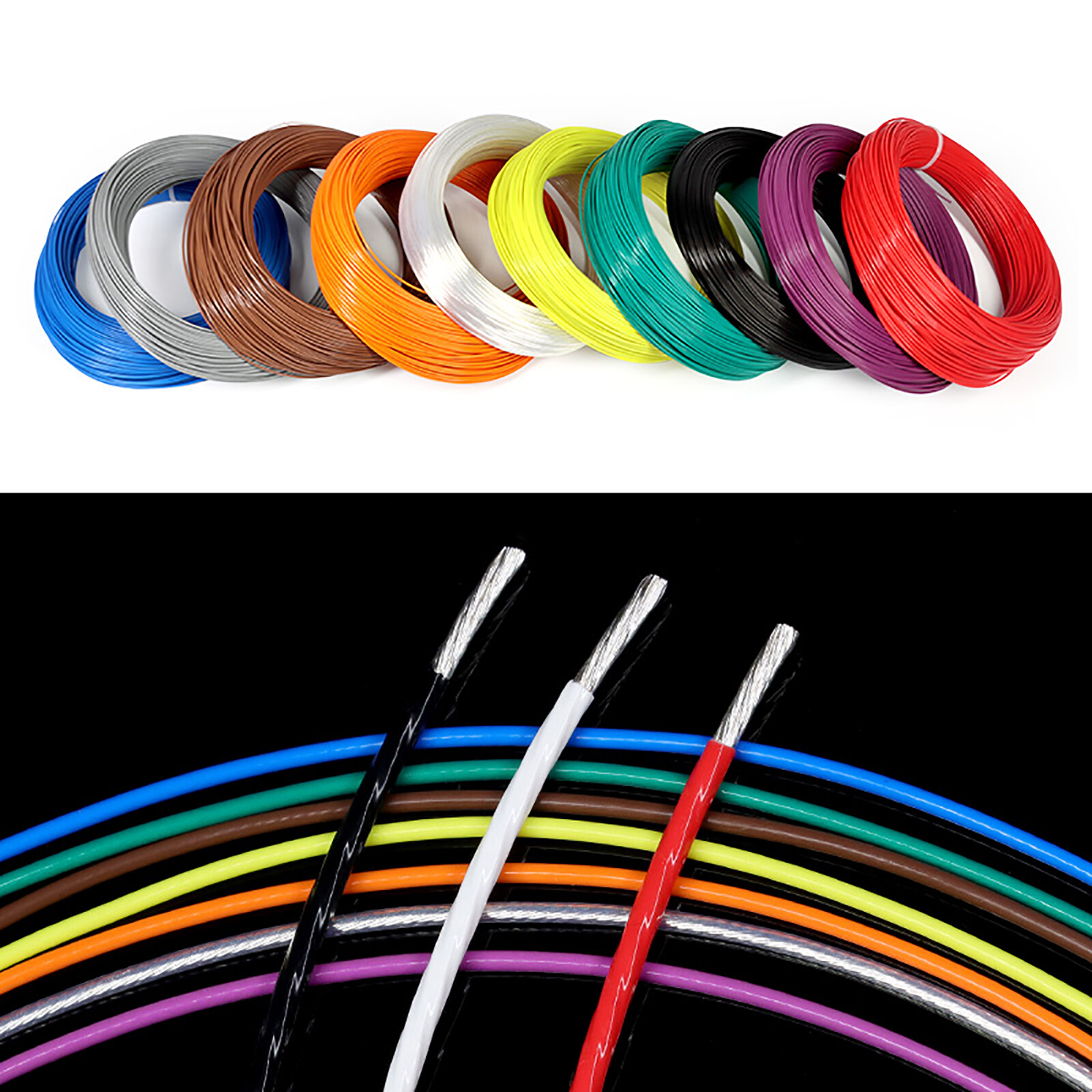 7-30AWG PTFE Silver-Plated Copper Stranded Electrical Wire Cable DIY Audio Wire