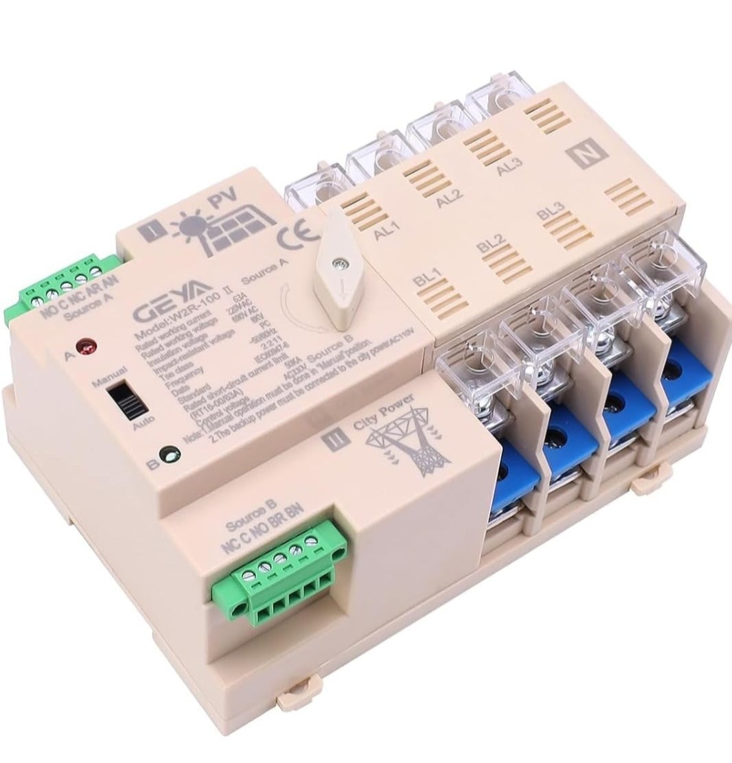 On bread, solar power automatic transfer switch Din Rail 4p 63a 110vac Ats