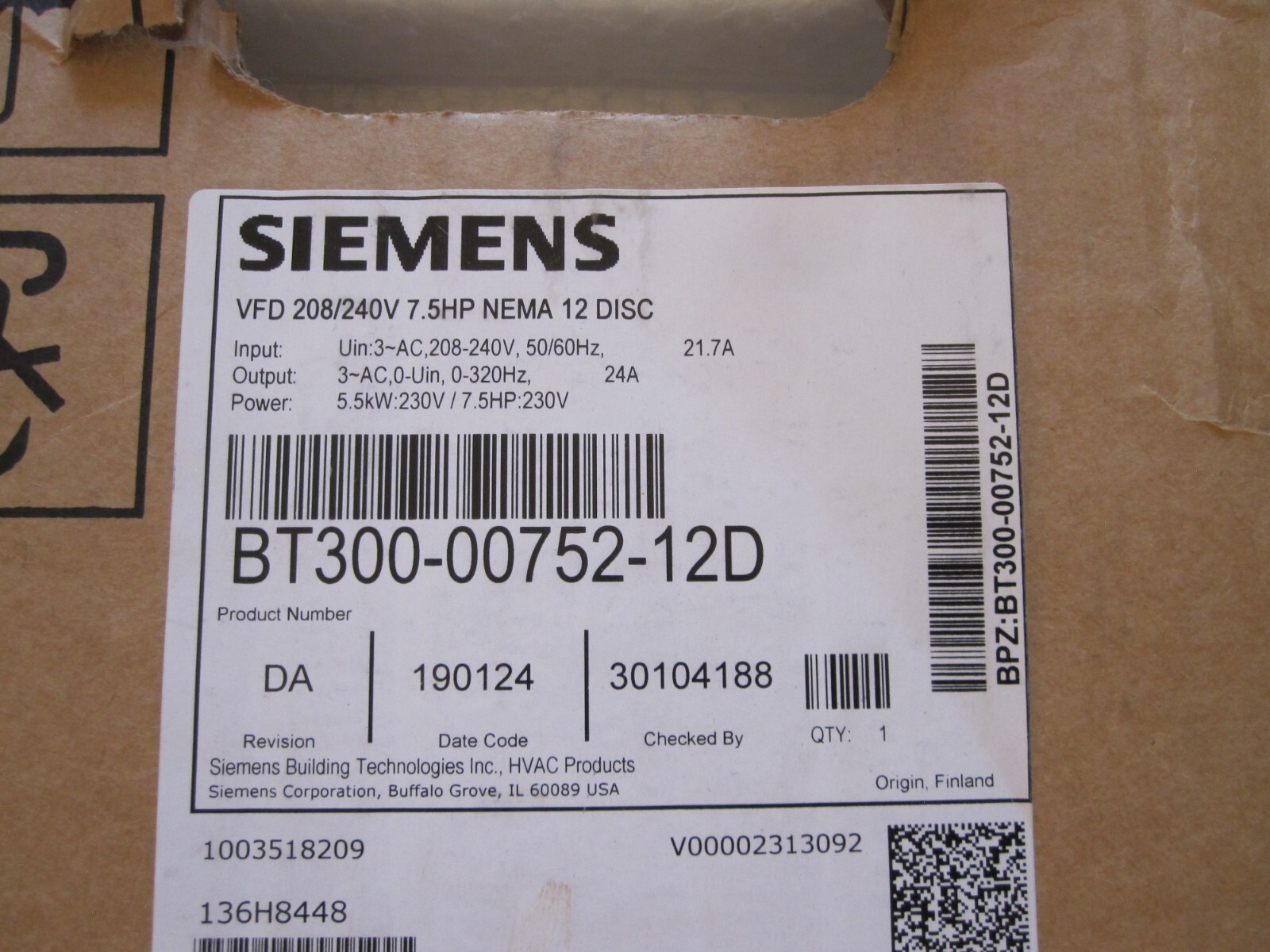 SIEMENS BT300-00752-12D / BT3000075212D (BRAND NEW)