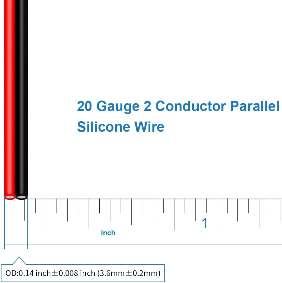 20 Gauge Flexible 2 Conductor Parallel Silicone Wire Spool Red Black High Resist