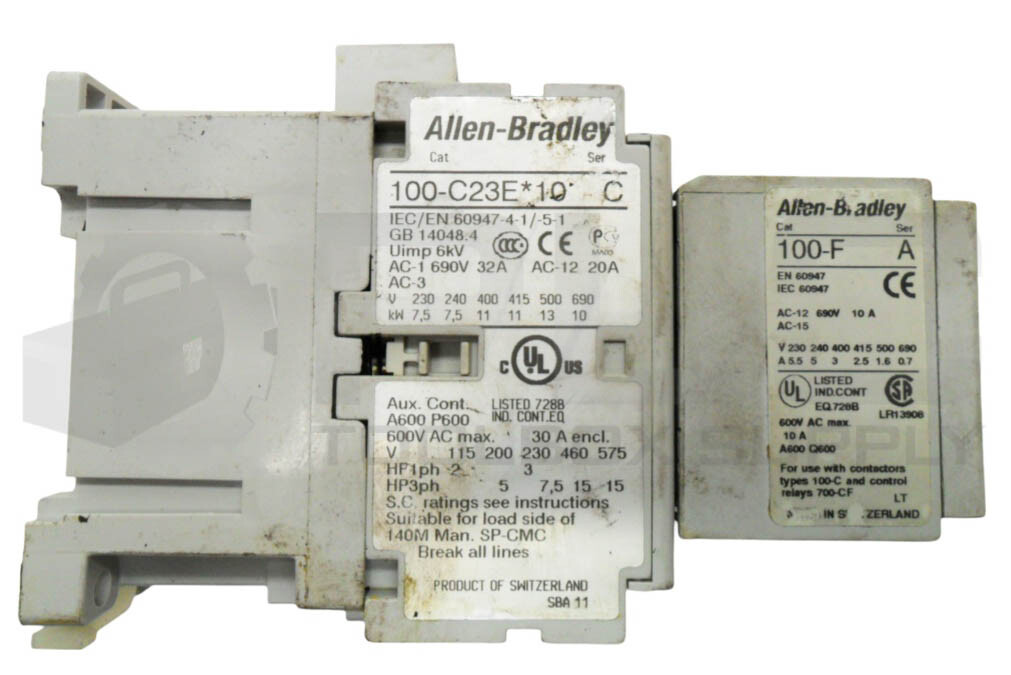 ALLEN BRADLEY 100-C23E*10 /C CONTACTOR 32A 600VAC W/ 100-F /A CONTACT BLOCK
