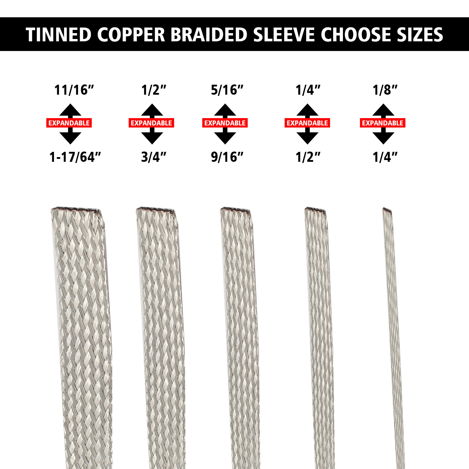 Ground Straps Wire Shielding Braided Tinned Copper material Cable Sleeves Lot