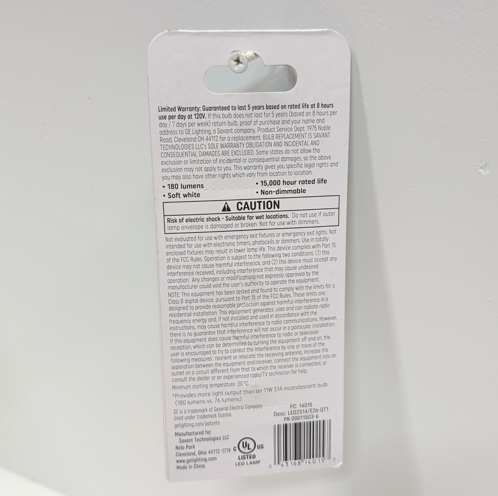 GE LED Appliance Light Bulb E26 Base 2W 180 Lumens 120V Non‑Dimmable 14015 New