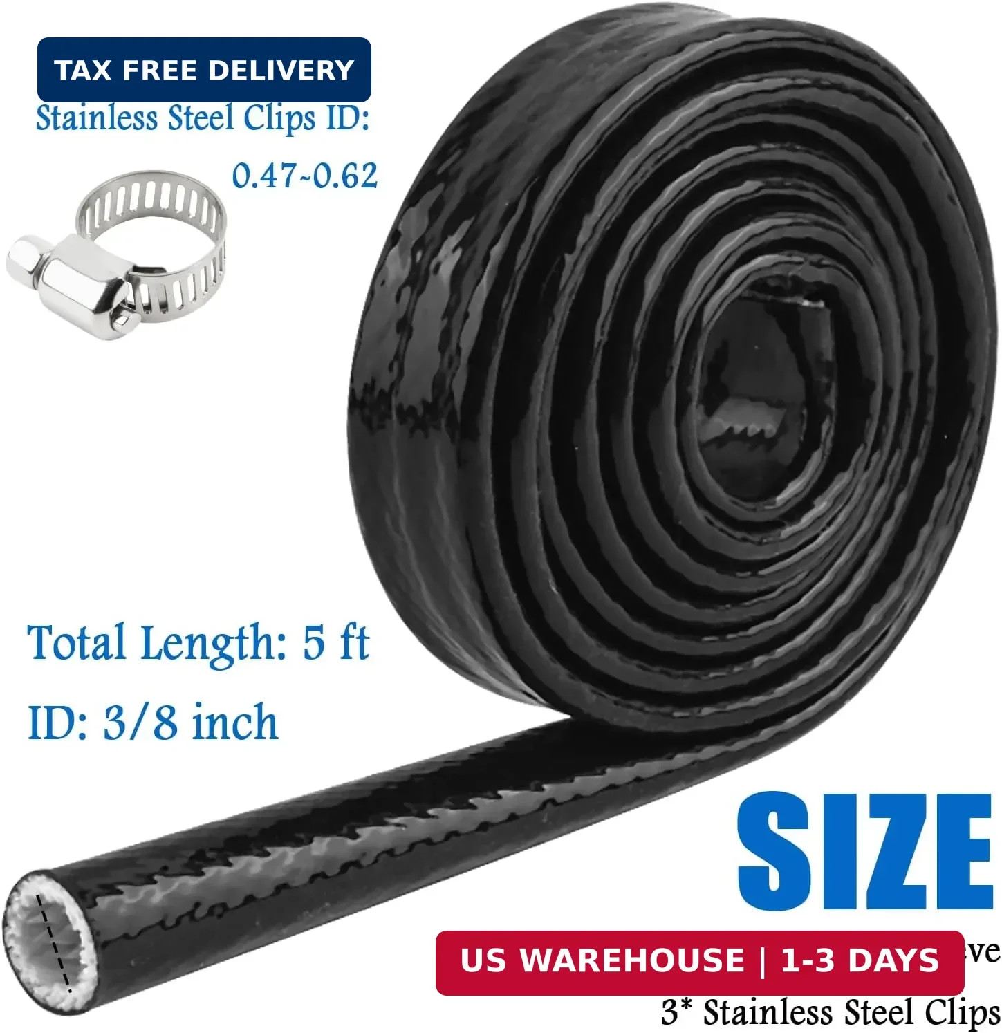 5Ft 3/8″ Fuel Line Heat Shield Sleeve Wire Protection Wrap Thermal Resistant