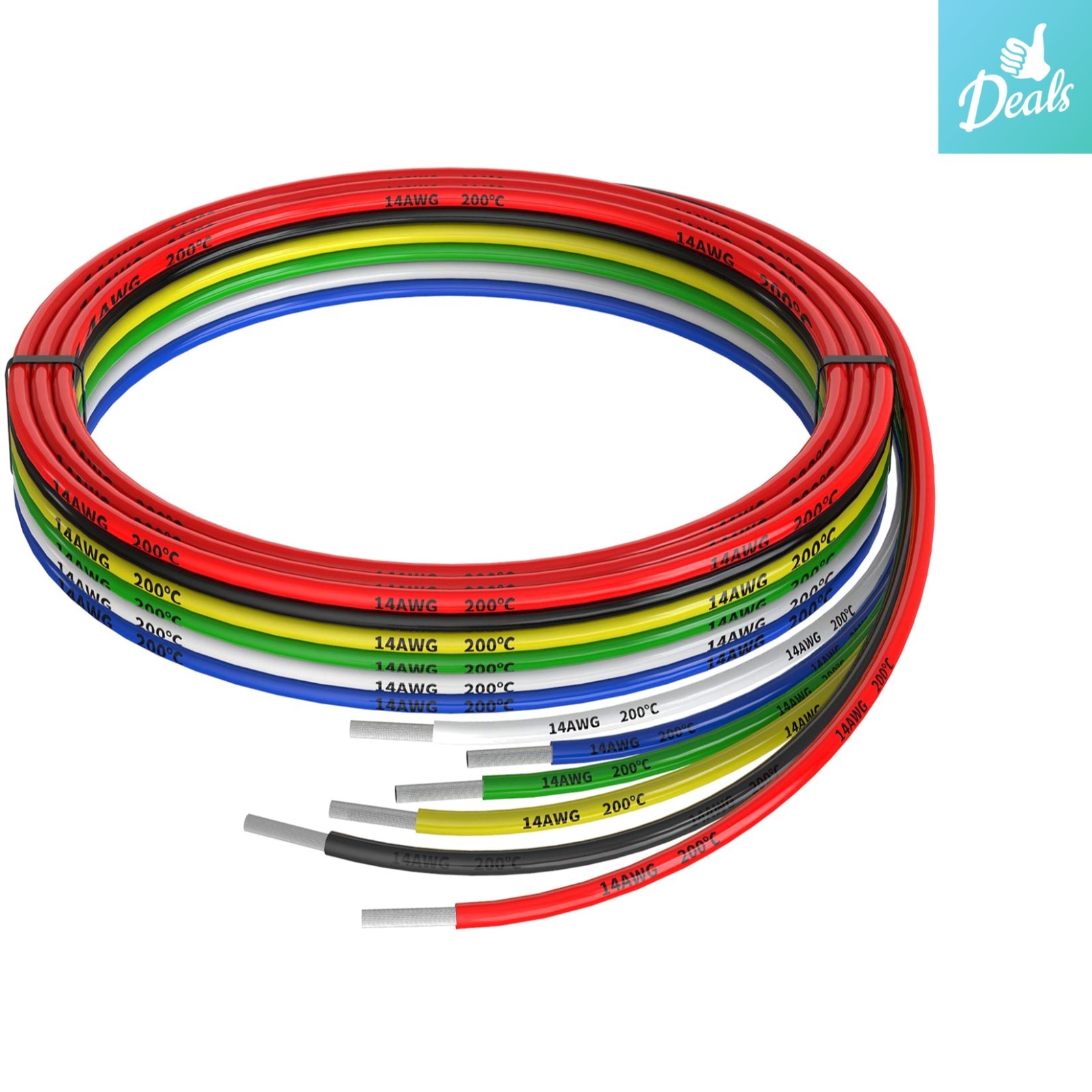 14AWG Silicone Electrical Wire – 6 Colors, 5ft Each, Flexibility