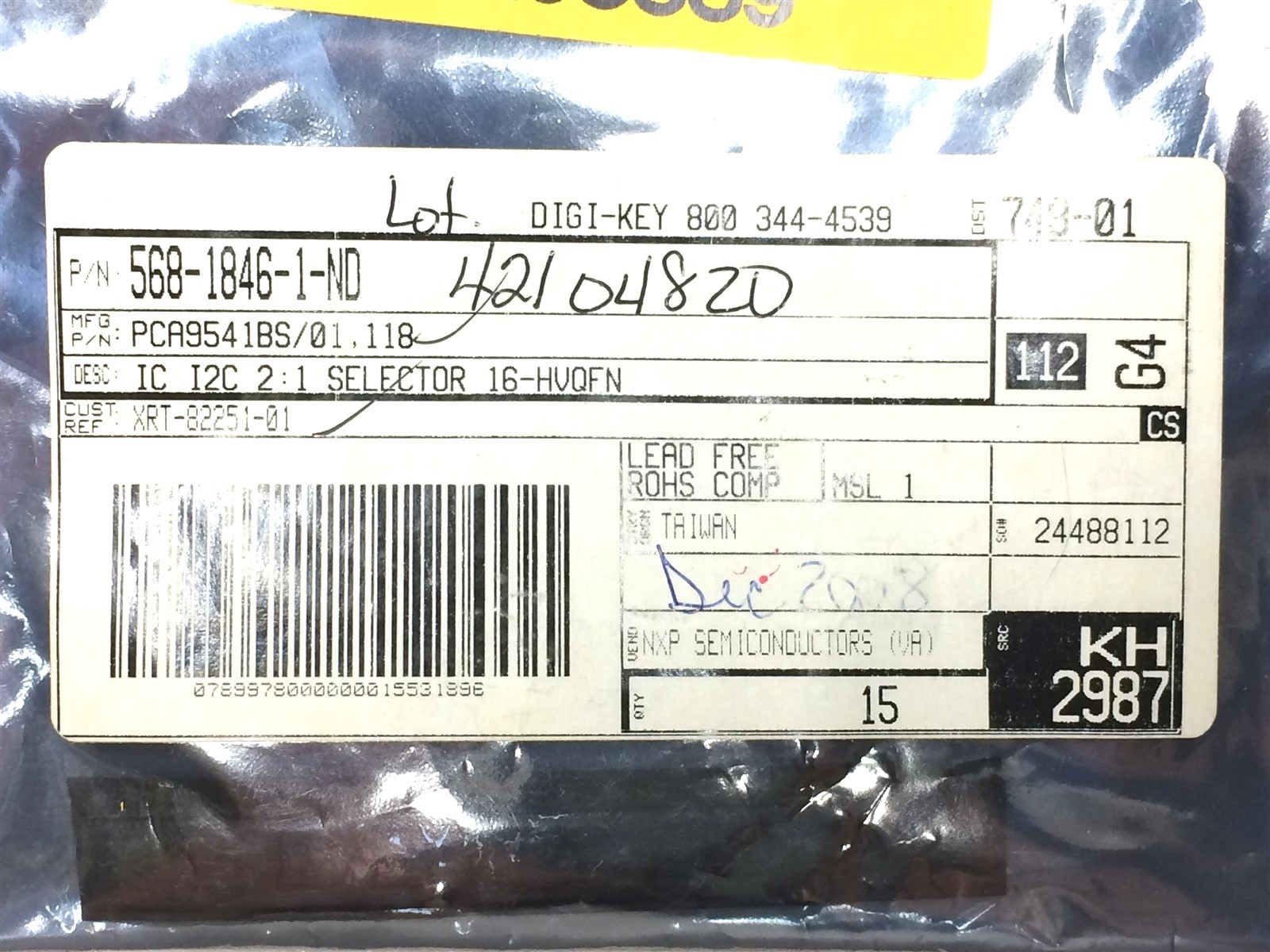 PCA9541BS/01 NXP PCA9541BS01 IC INTFACE SPECIALIZED 16HVQFN SMD ROHS 10 PIECES