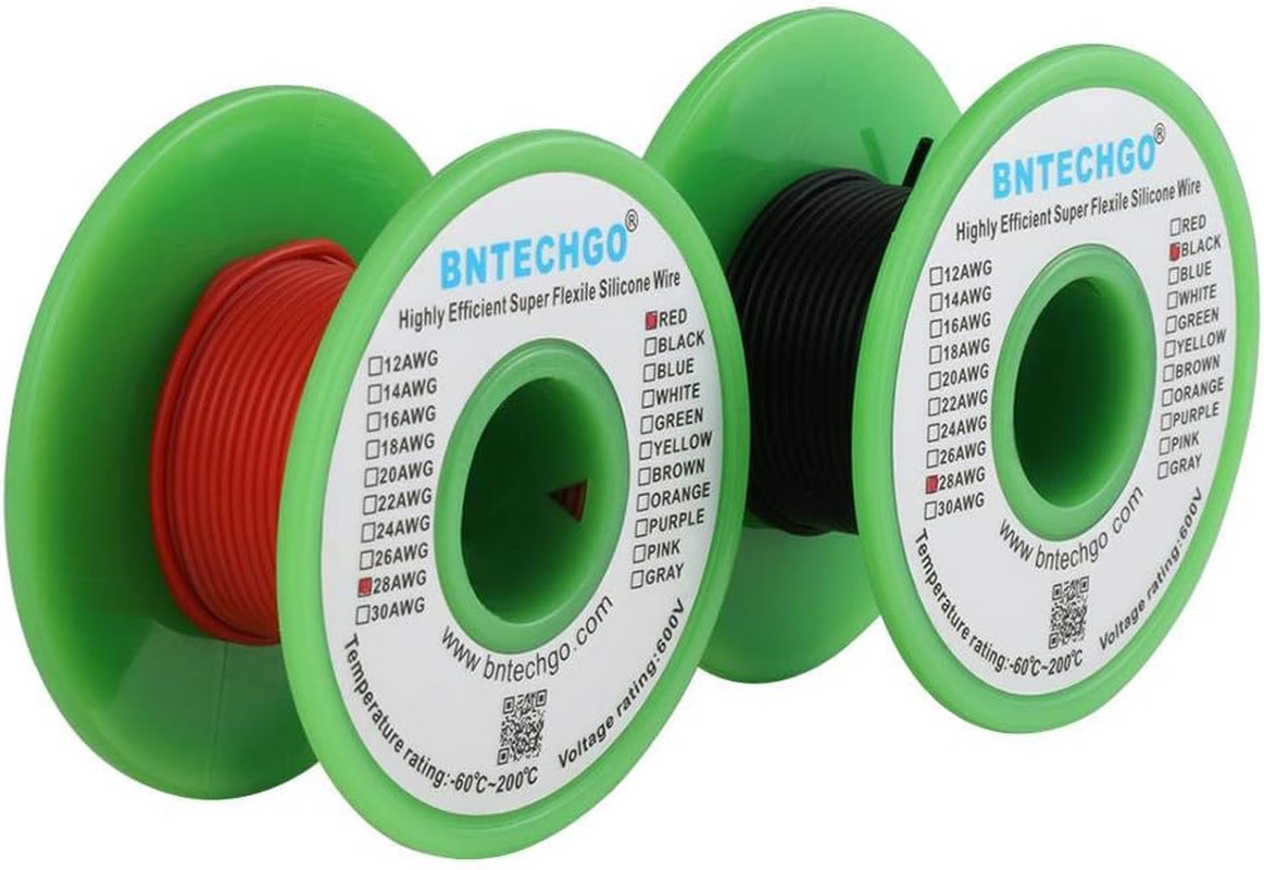 28 Gauge Silicone Wire Spool red 50ft and Black 50ft Flexible 28 AWG Stranded…