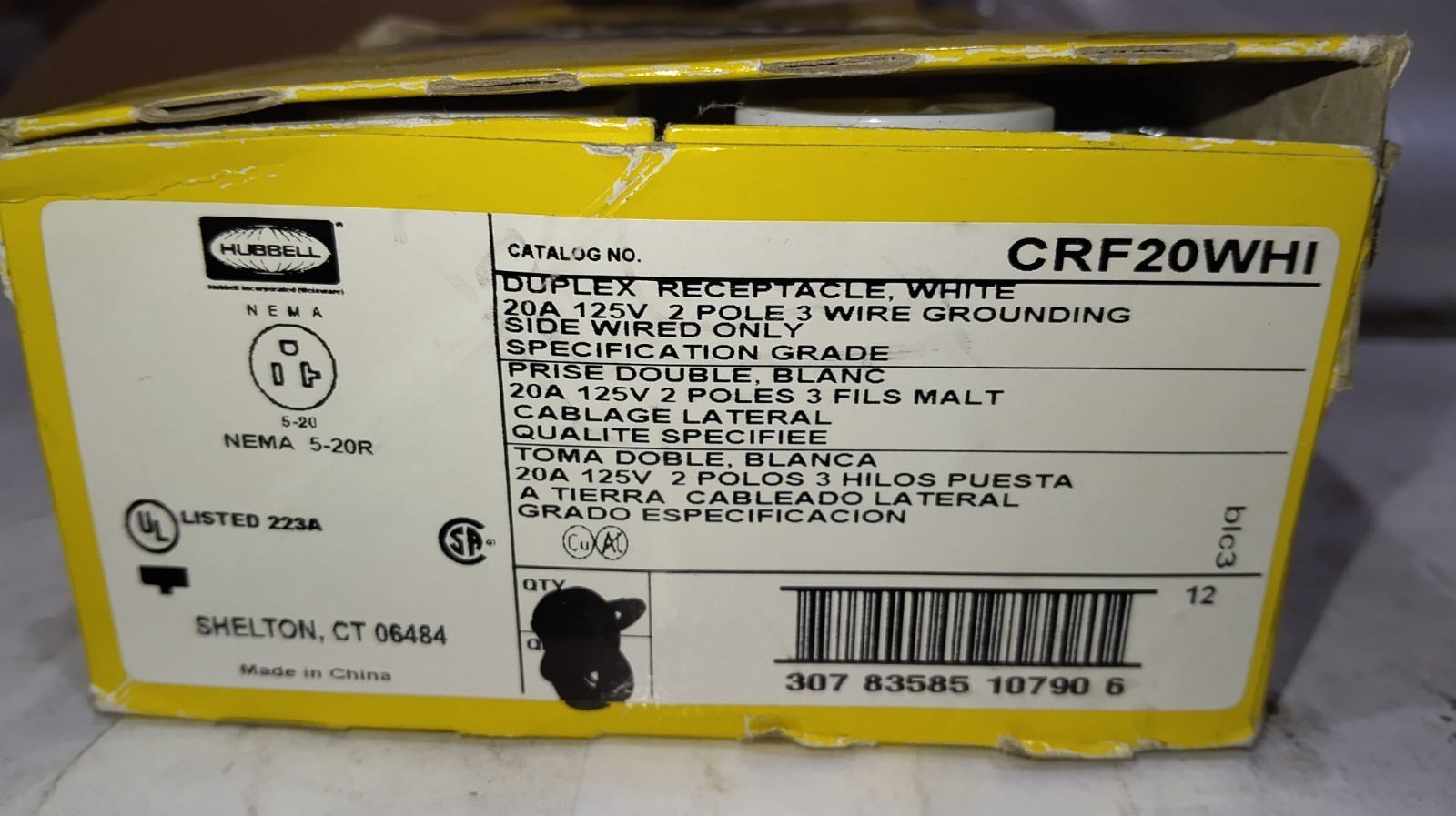HUBBLE CRF20WHI 20A 125V 2 POLE 3 WIRE GROUNDING NEMA 5-20R … LOT OF 8