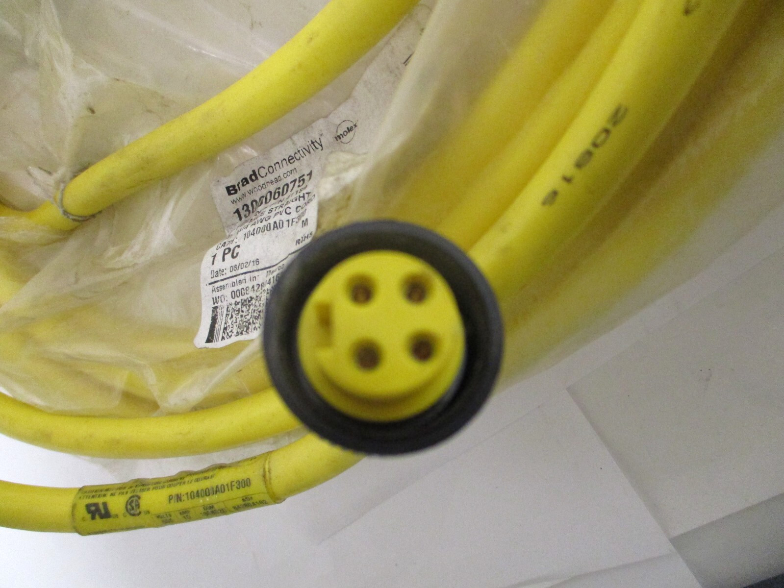 BRAD HARRISON-WOODHEAD CONNECTIVITY, 104000A01F300, 4-PIN 16/4 CORDSET, SURPLUS