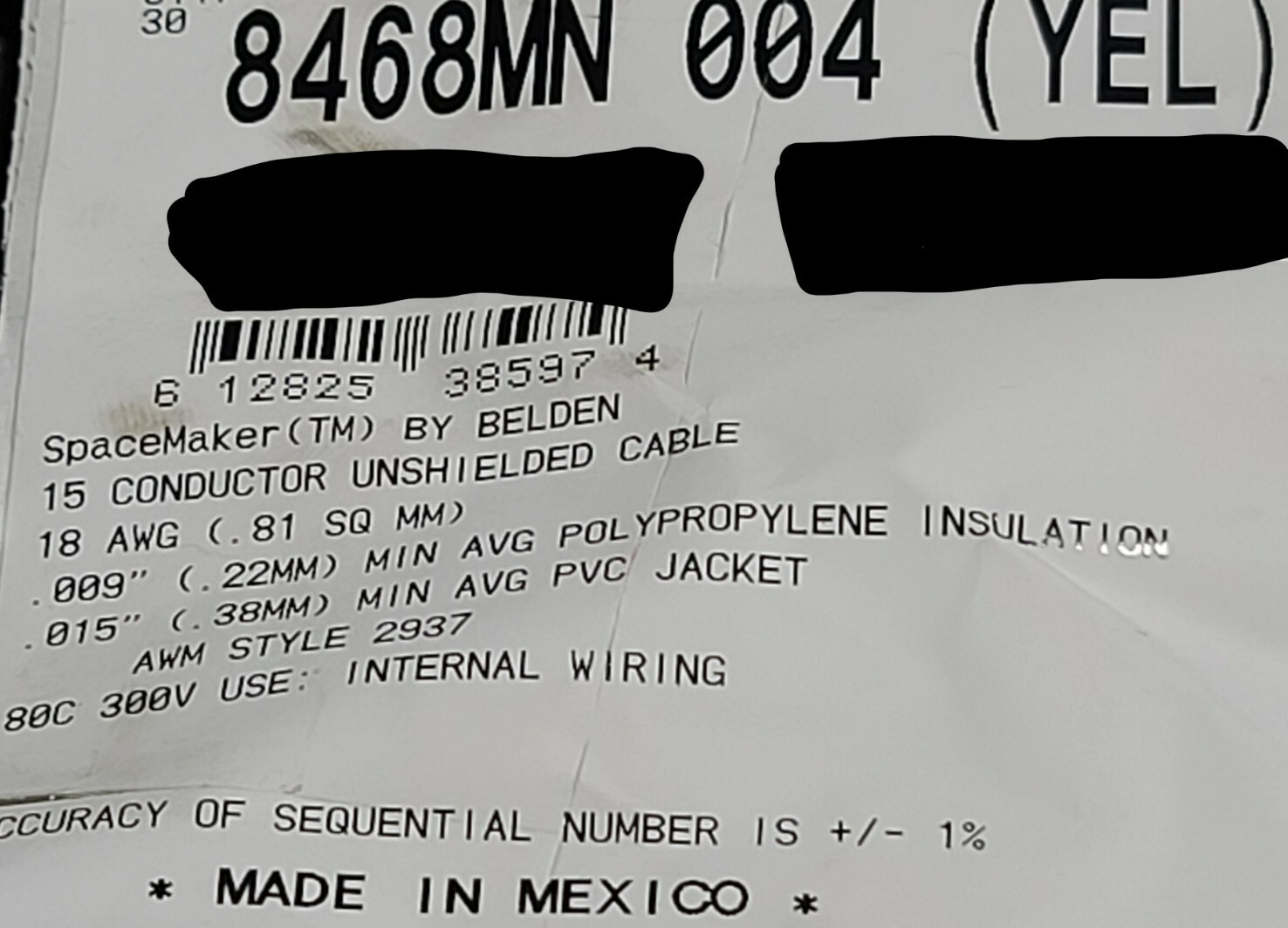 Belden 8468MN 18/15C SpaceMaker Control/Instrumentation Cable Yellow /10ft