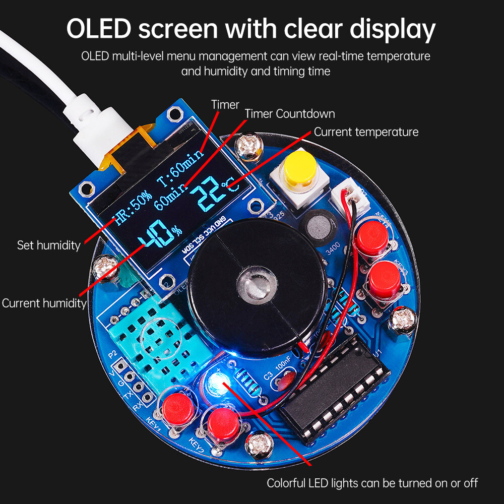 USB Humidifier Circuit Board Mist Maker Kit OLED Display Temperature Humidity