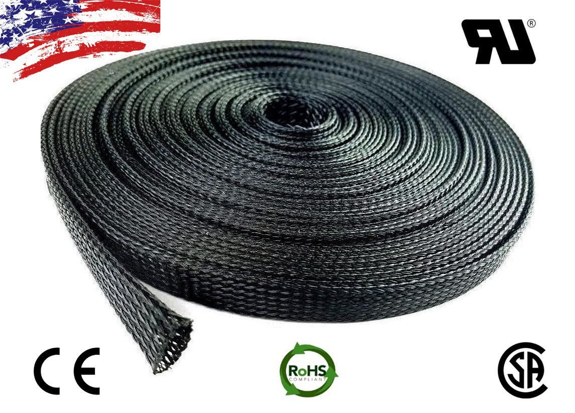 5 FT 3/4″ Black Expandable Wire Cable Sleeving Sheathing Braided Loom Tubing US