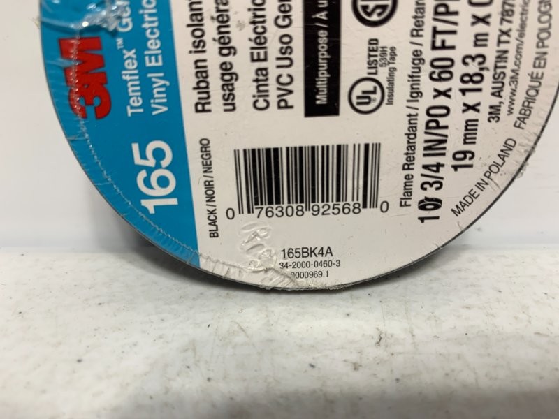 3M 165BK4A Vinyl Electrical Tape 3/4″ x 60′ Black 600V