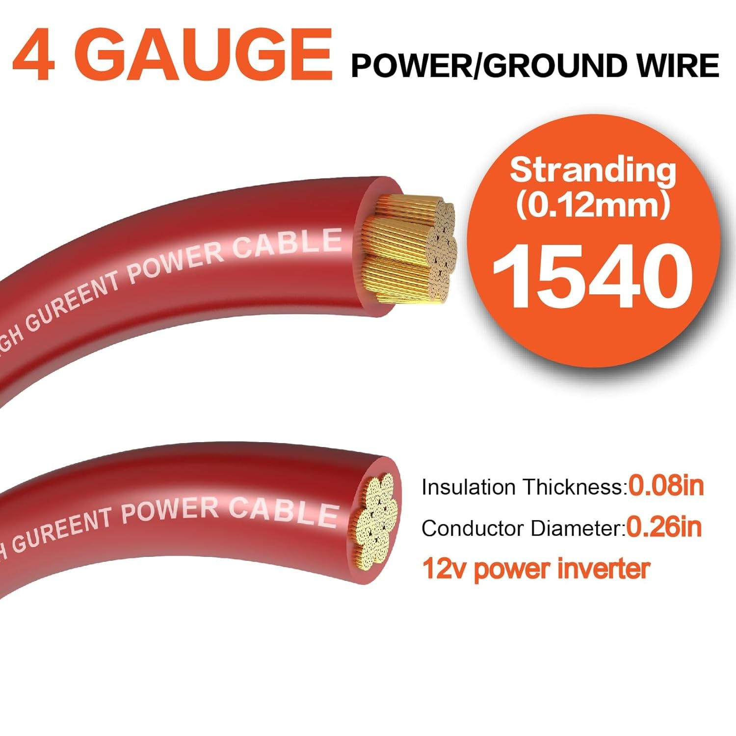 4 Gauge 25ft Red Black CCA Wire Kit with Lugs Heat Shrink for Car RV Amp Wiring