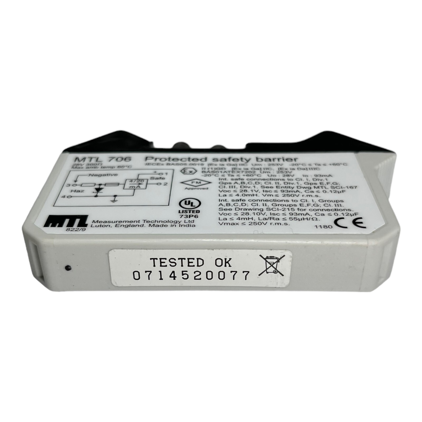 MTL706 Fuse Barrier Protected SAFETY BARRIER 28V 300Ω 93mA -20°C…+60°C