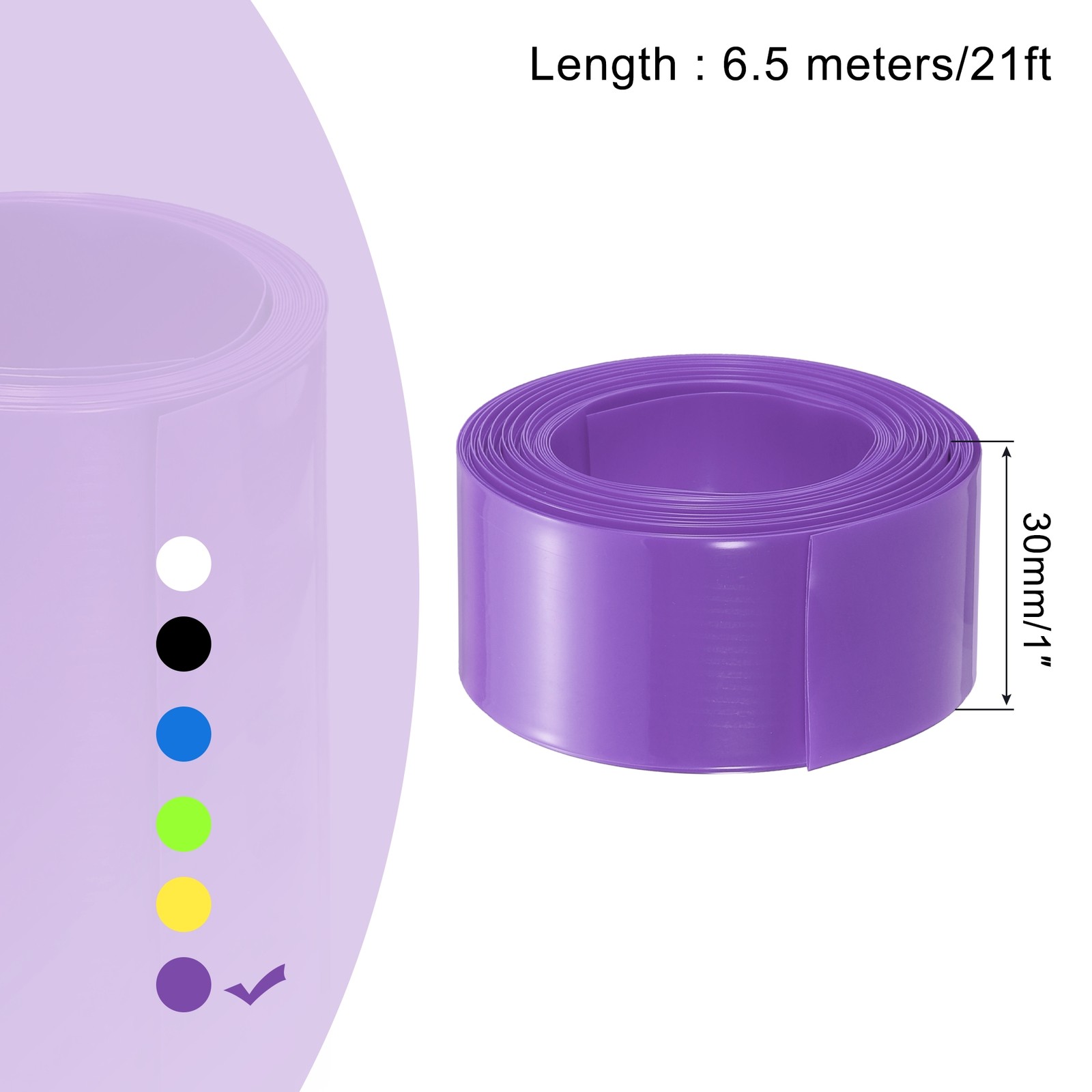 Battery Wrap 30mm Flat 21ft PVC Heat Shrink Tube Wraps Purple