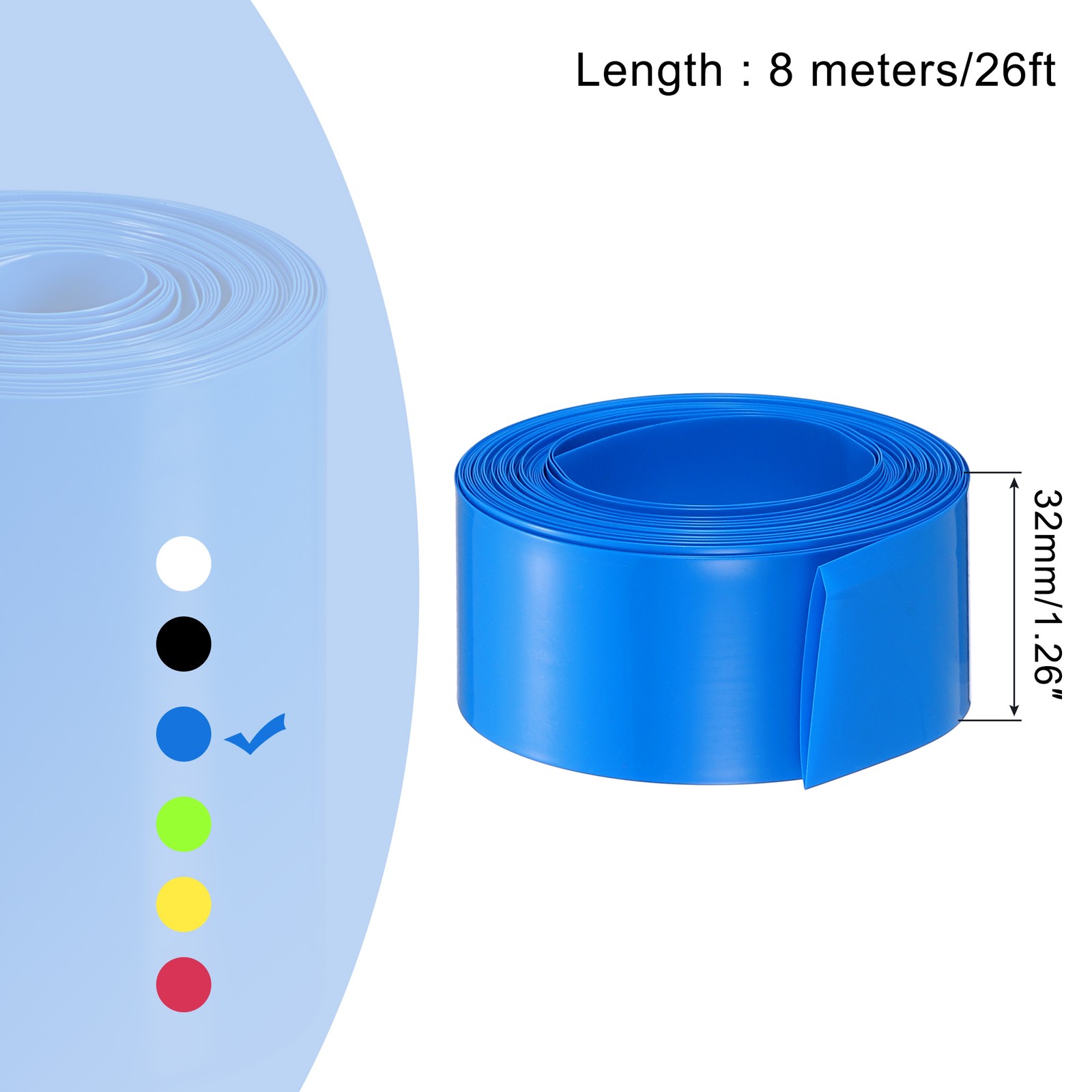 Battery Wrap 32mm Flat 26 ft PVC Heat Shrink Tube Wraps Blue