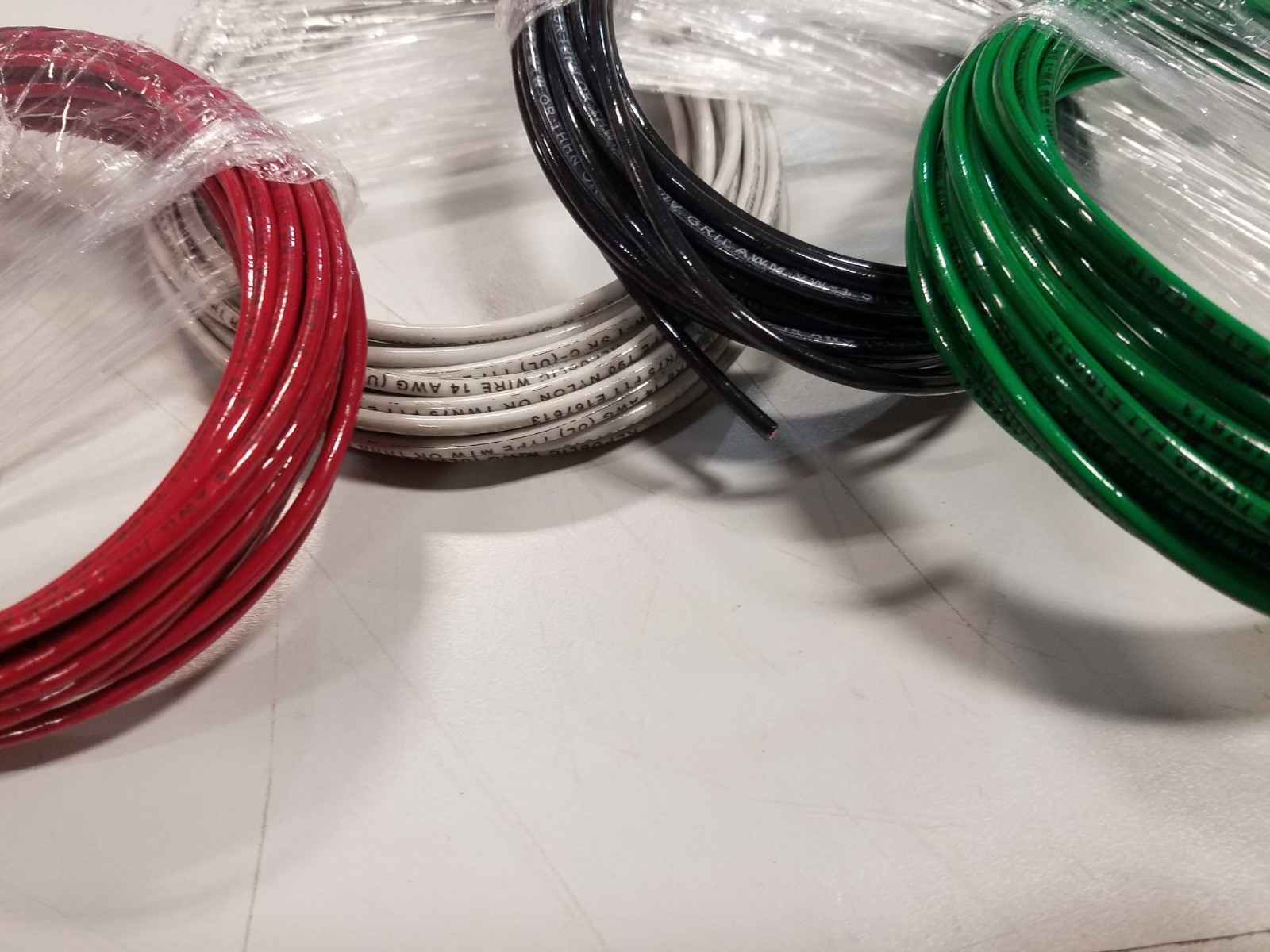 100 FT 12 AWG BLACK WHITE GREEN & RED THHN STRANDED COPPER WIRE 25 FT EA