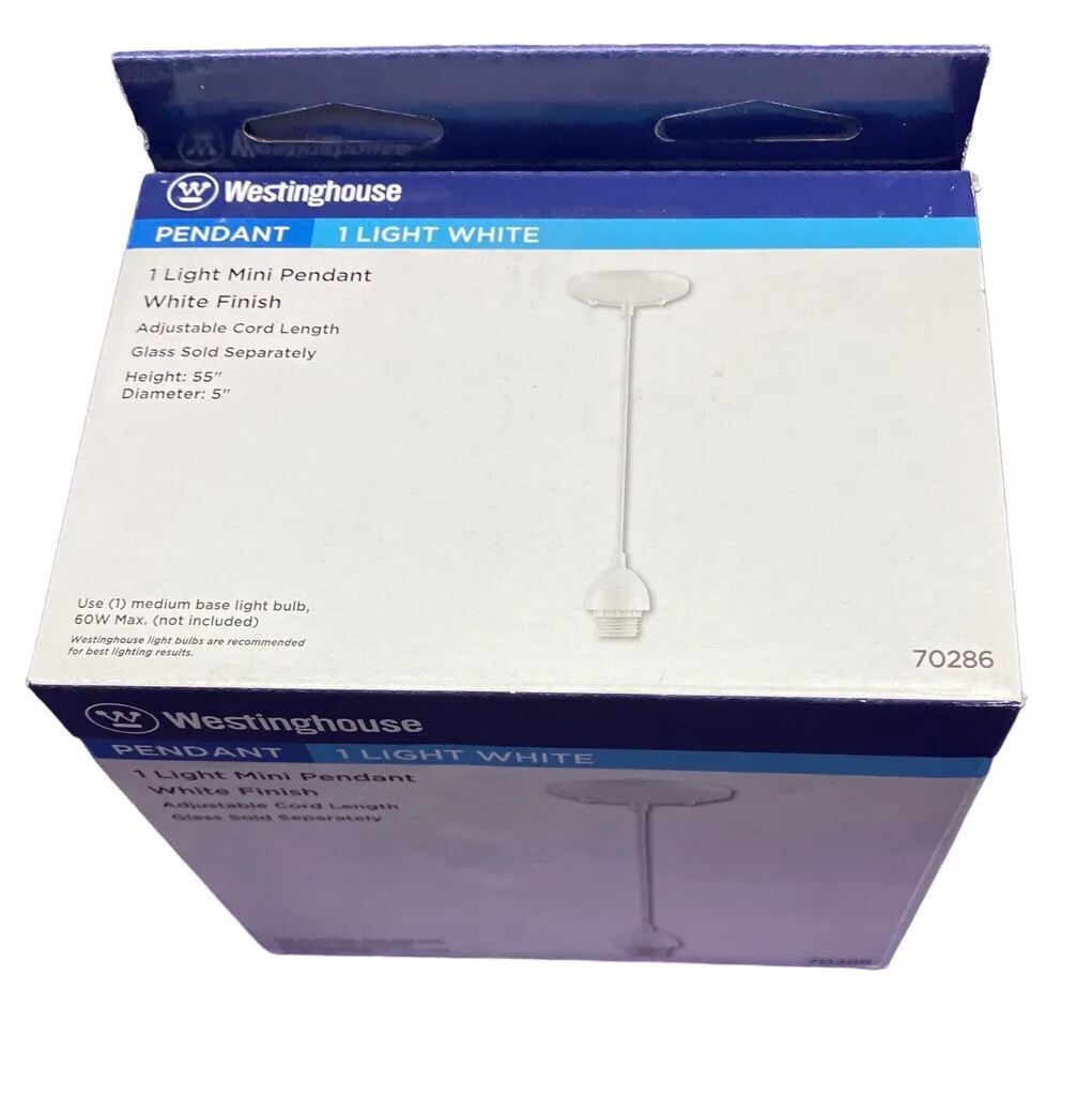 Westinghouse 1 Light Mini Pendant White Finish, Adjustable Cord Length, 70286