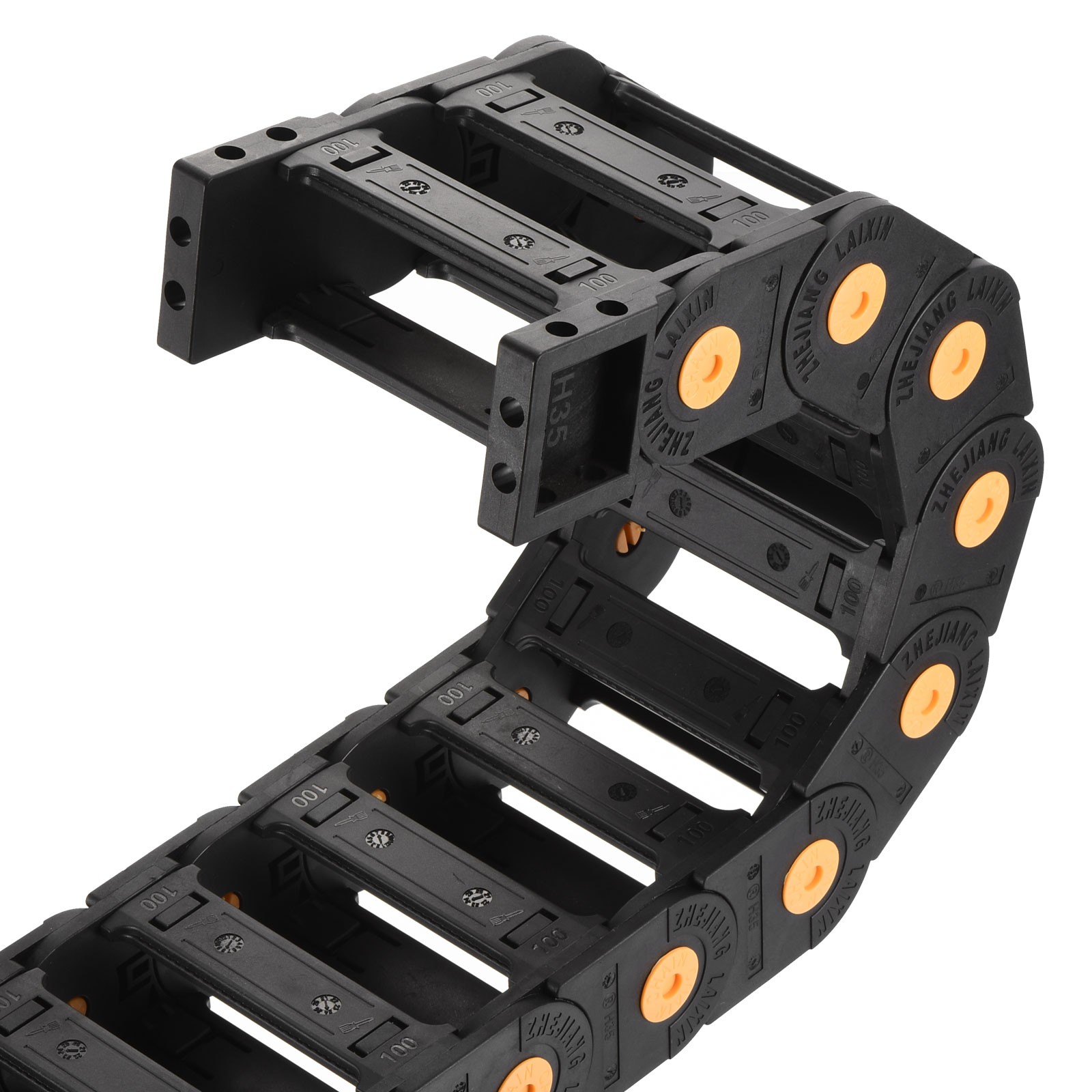 Drag Chain Cable Carrier Open Type with End Connector R100 35X100mm 1M Plastic