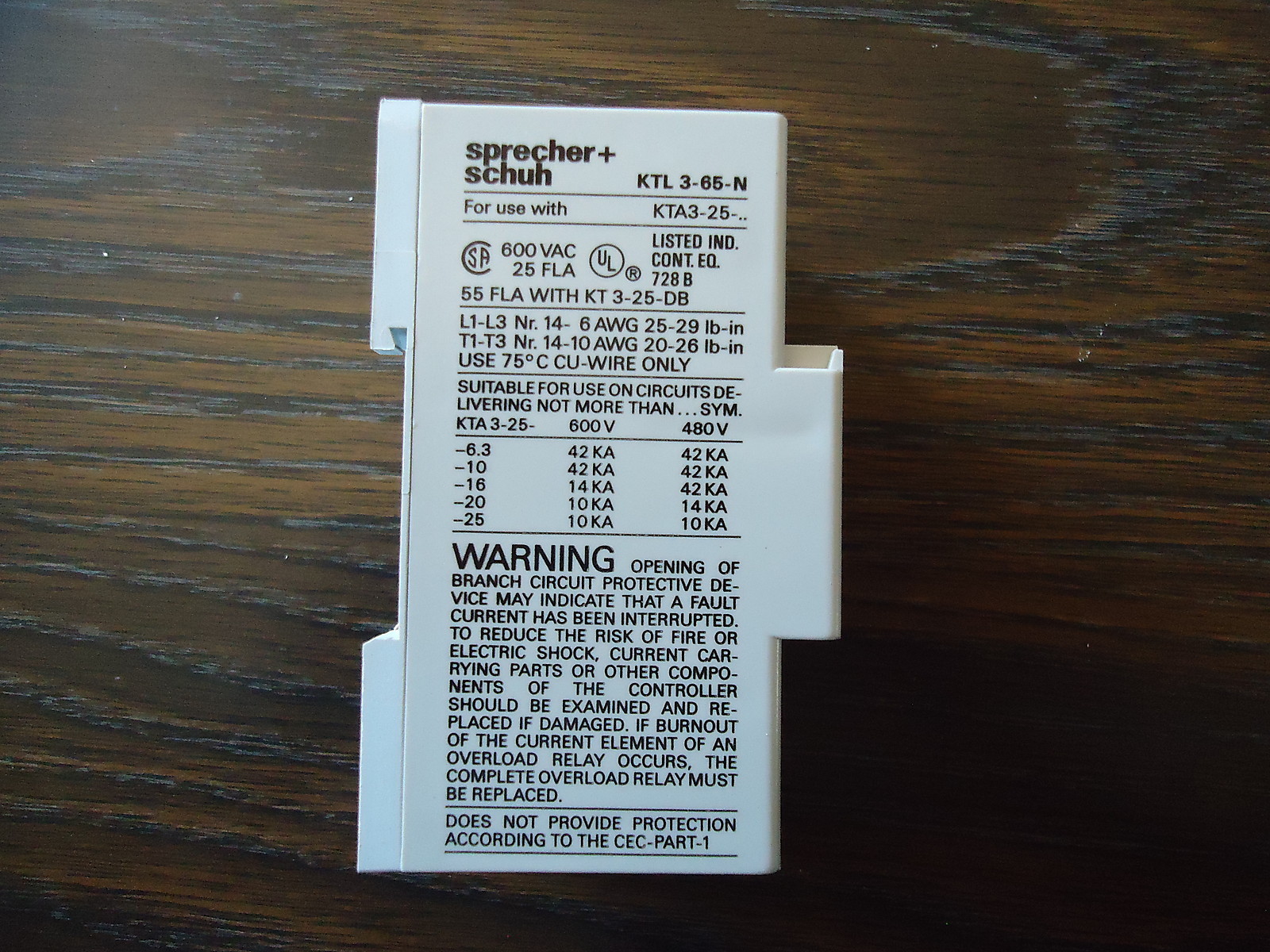 SPRECHER+SCHUH KTL3-65-N CONTACTOR BLOCK FOR USE W/KTA3-25-.MADE IN SWITZERLAND
