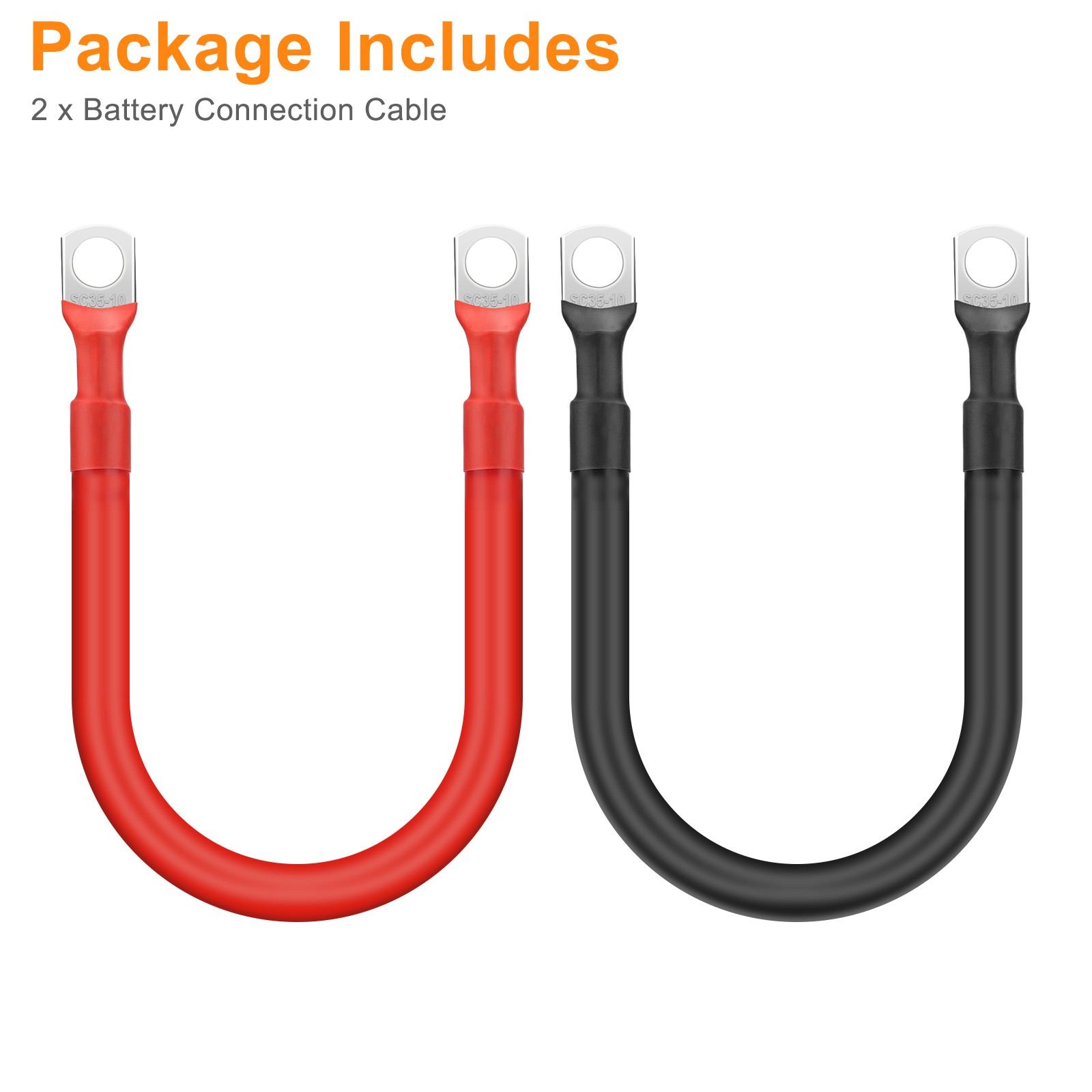 2PCS 2AWG Battery Cable with 3/8″ Tinned Copper Lugs Pure Copper RV Marine Solar