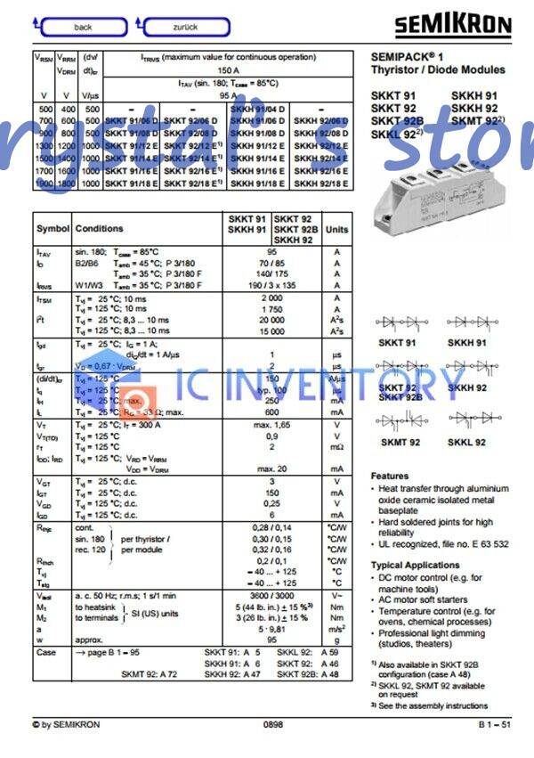 1PCS SEMIKRON SKKT92/16E SKKT92-16E Module Power Supply New Quality Guarantee