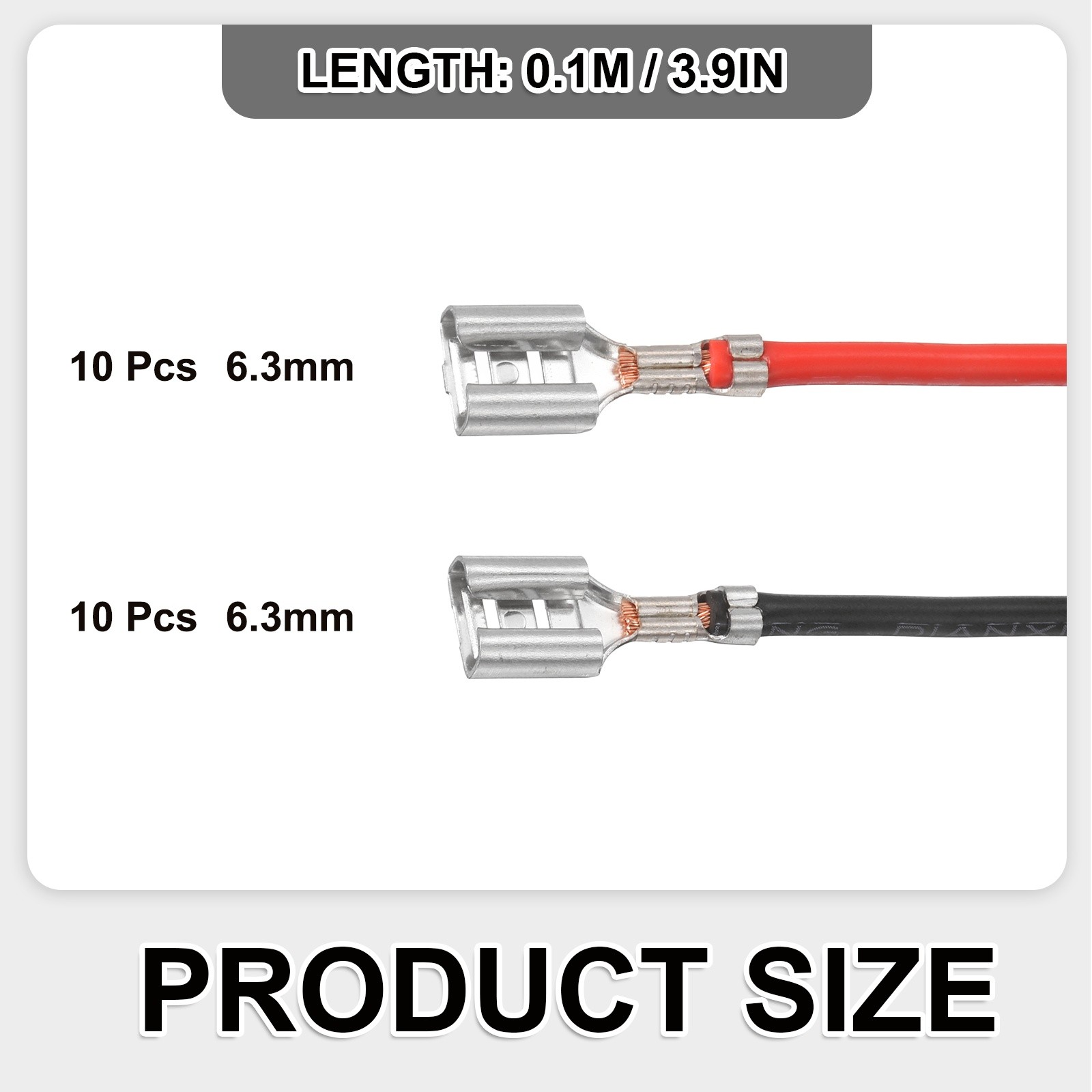20Pcs Female Spade Crimp Terminal 6.30mm 10cm Wires, Red/Black