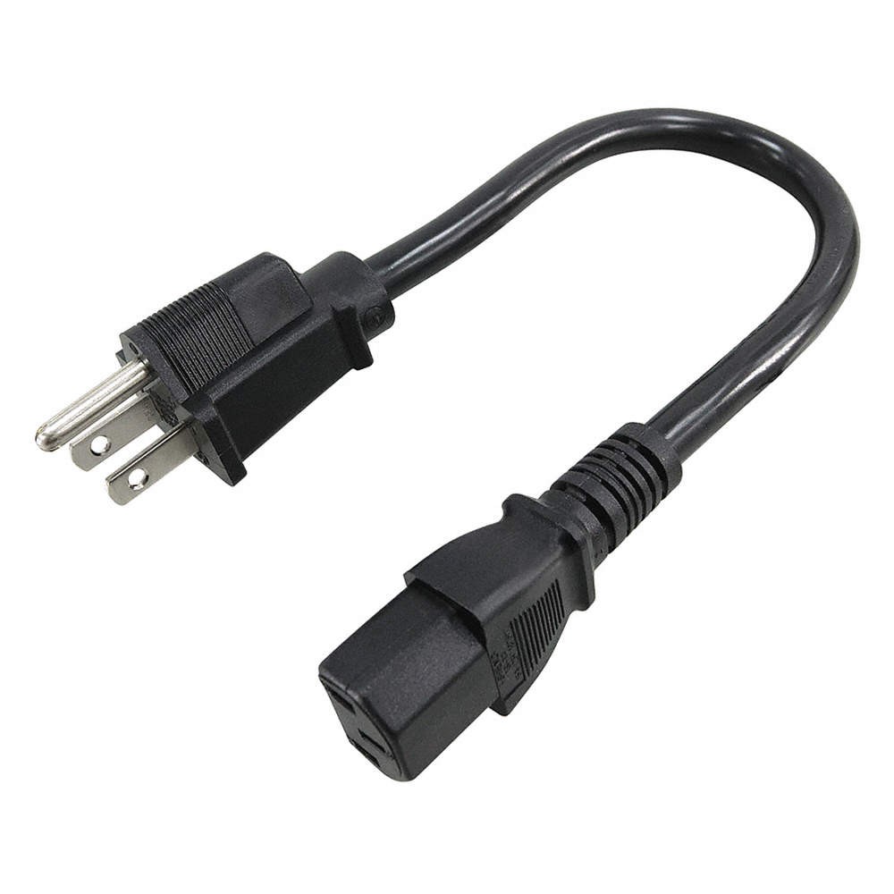 GRAINGER APPROVED 5XFN9ID Power Cord,5-15P,SJT,1 ft.,Blk,10A,18/3 5XFN9
