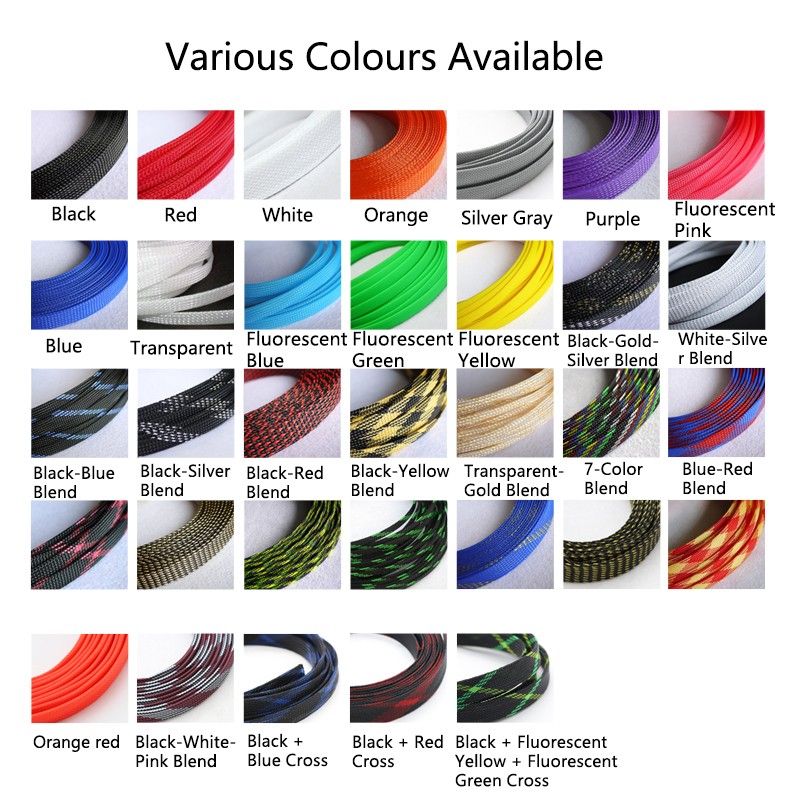 PET Expandable Braided Cable Tidy Sleeving Wire Harness Flexible Various Colours