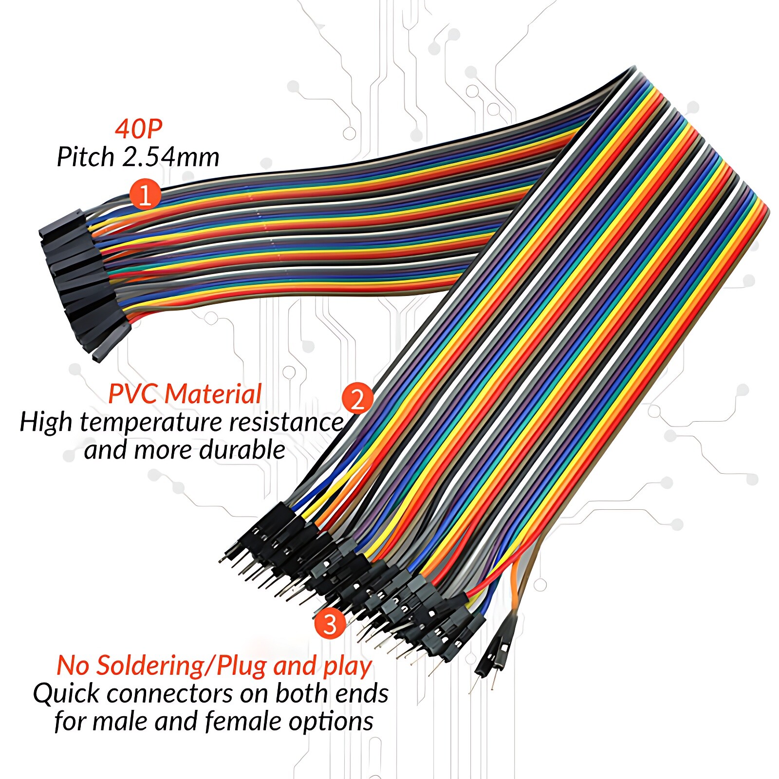 40P Dupont Jump Wire M-F M-M F-F Jumper Breadboard Cable Lead 10/15/21/30/40cm