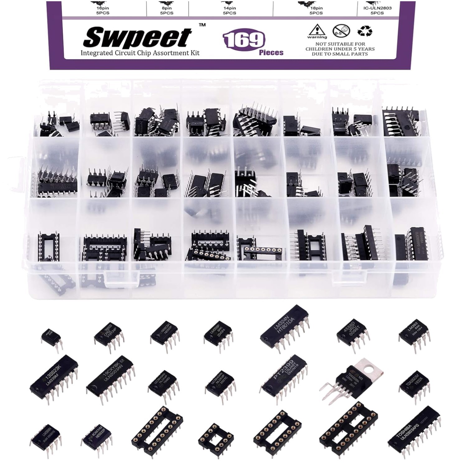 169 Assorted IC Chips with Anti-Static Box – Comprehensive Electronics Toolkit