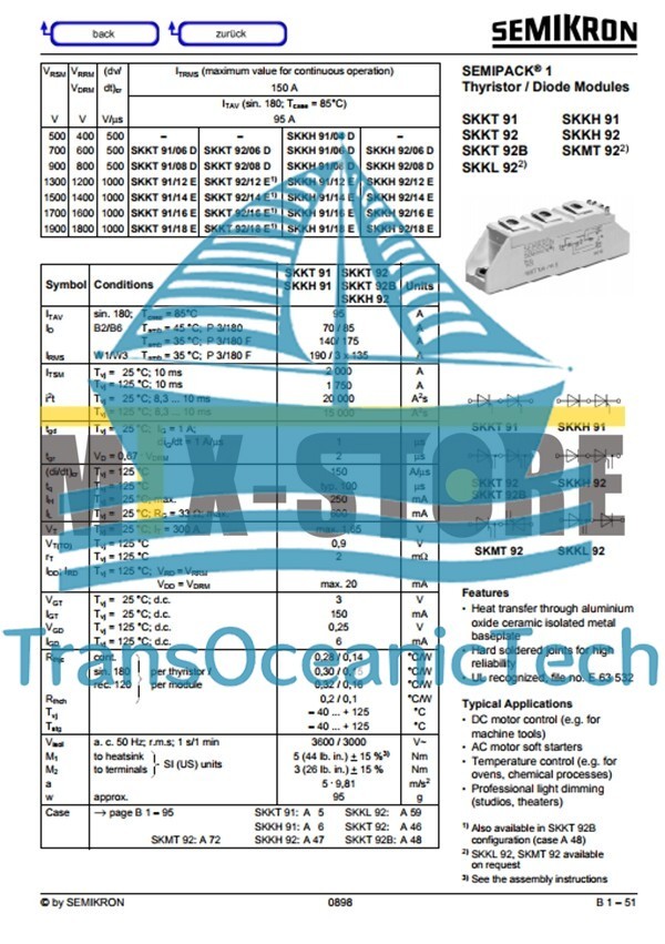 1PCS Brand New SEMIKRON Module SKKT92/16E SKKT92-16E Quality Assurance 100%