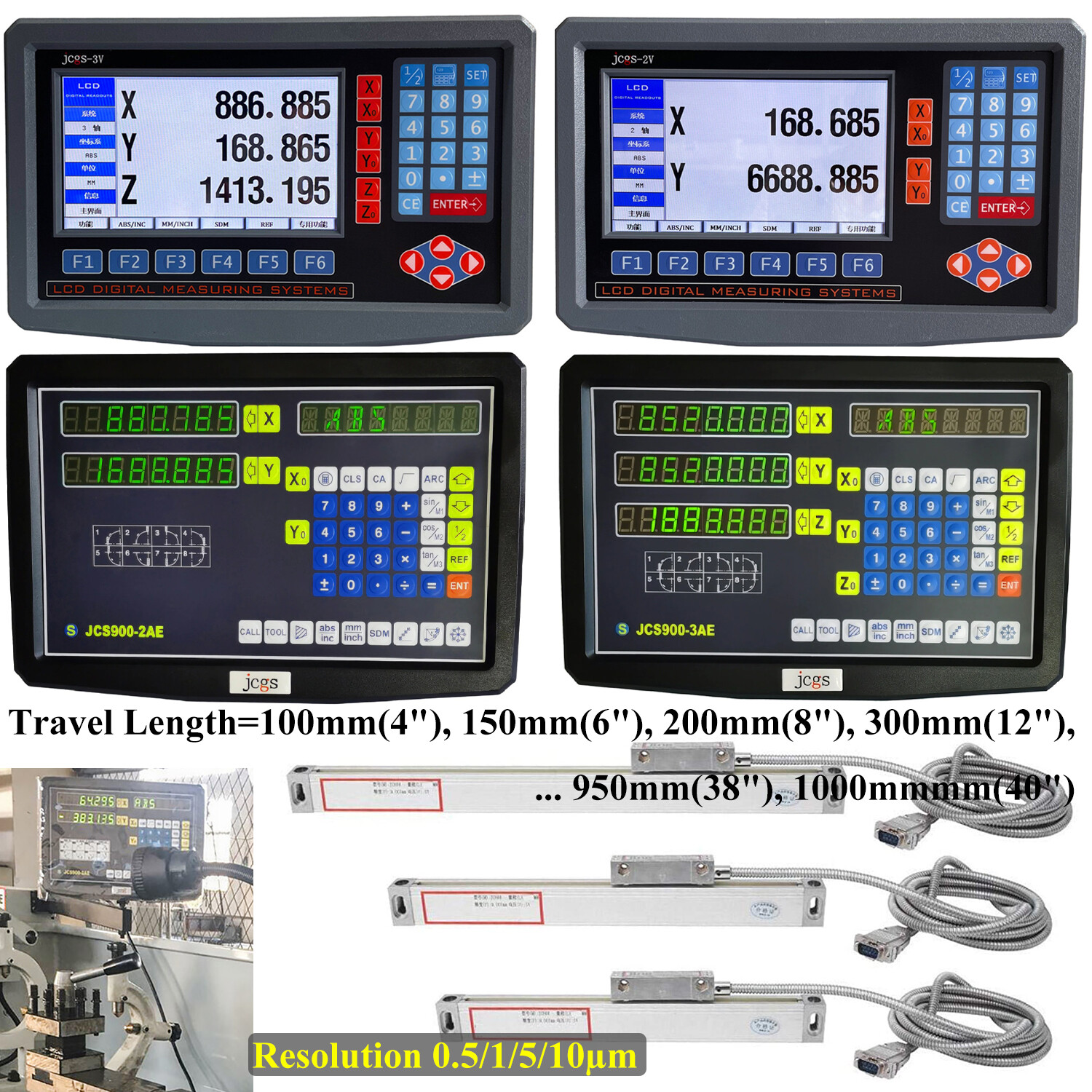 Precision 1μm Linear Scale DRO 2/3 Axis Digital Readout Glass Encoder Lathe Mill
