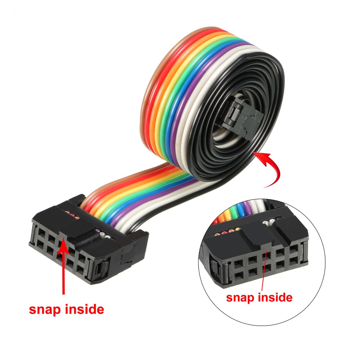 IDC 10 Pins Flexible Rainbow Ribbon Jumper Cable 66cm 2.54mm Pitch,1pc