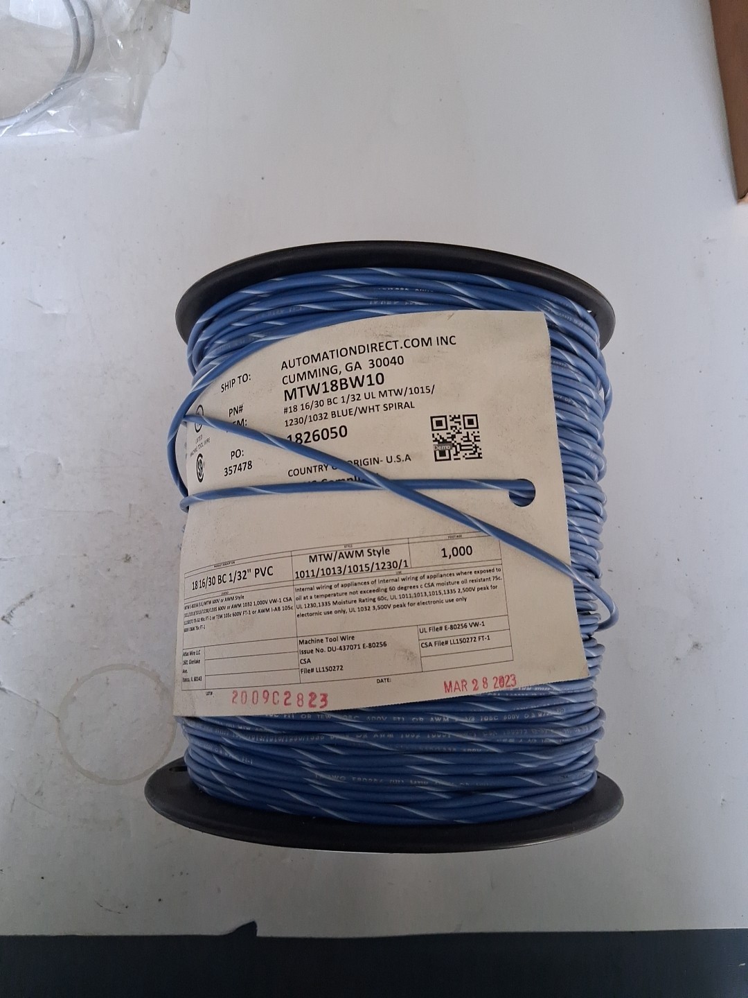 AUTOMATION DIRECT 18 16/30 BC 1/32” PVC Blue/white 1000 FT