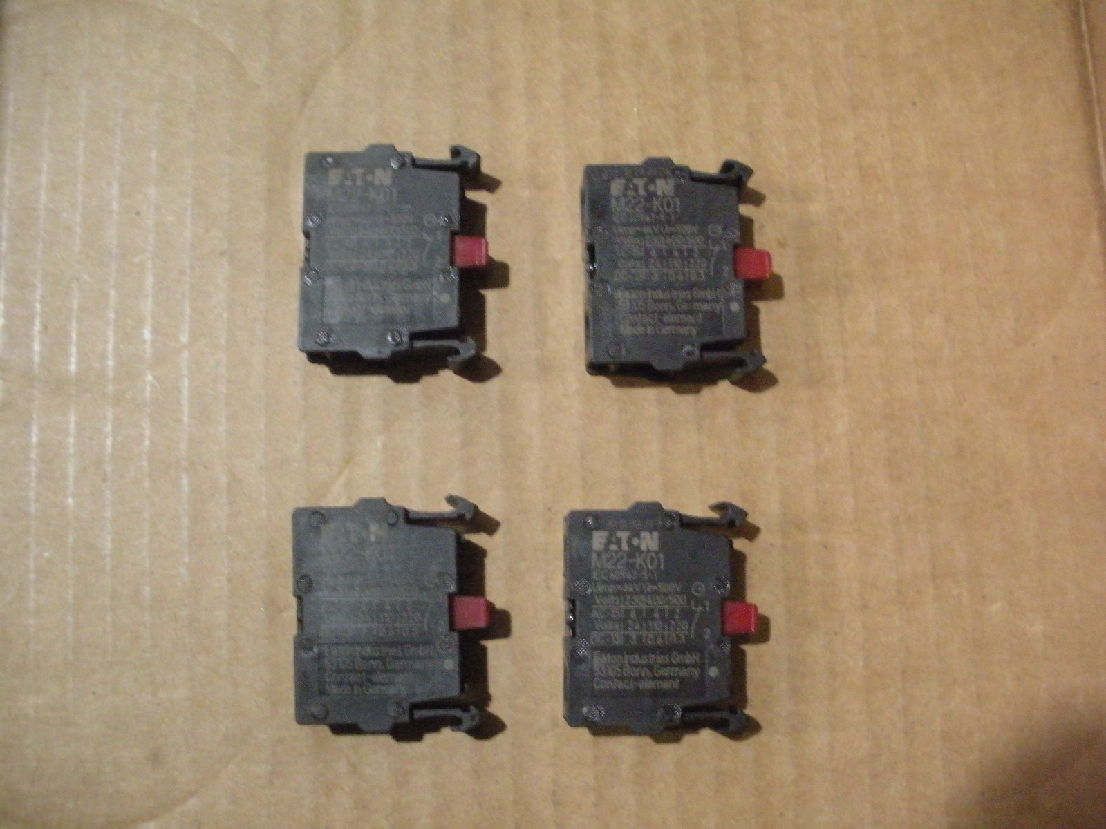 Eaton M22-K01 contact block red N.C. lot of 4 16 lots available normally closed