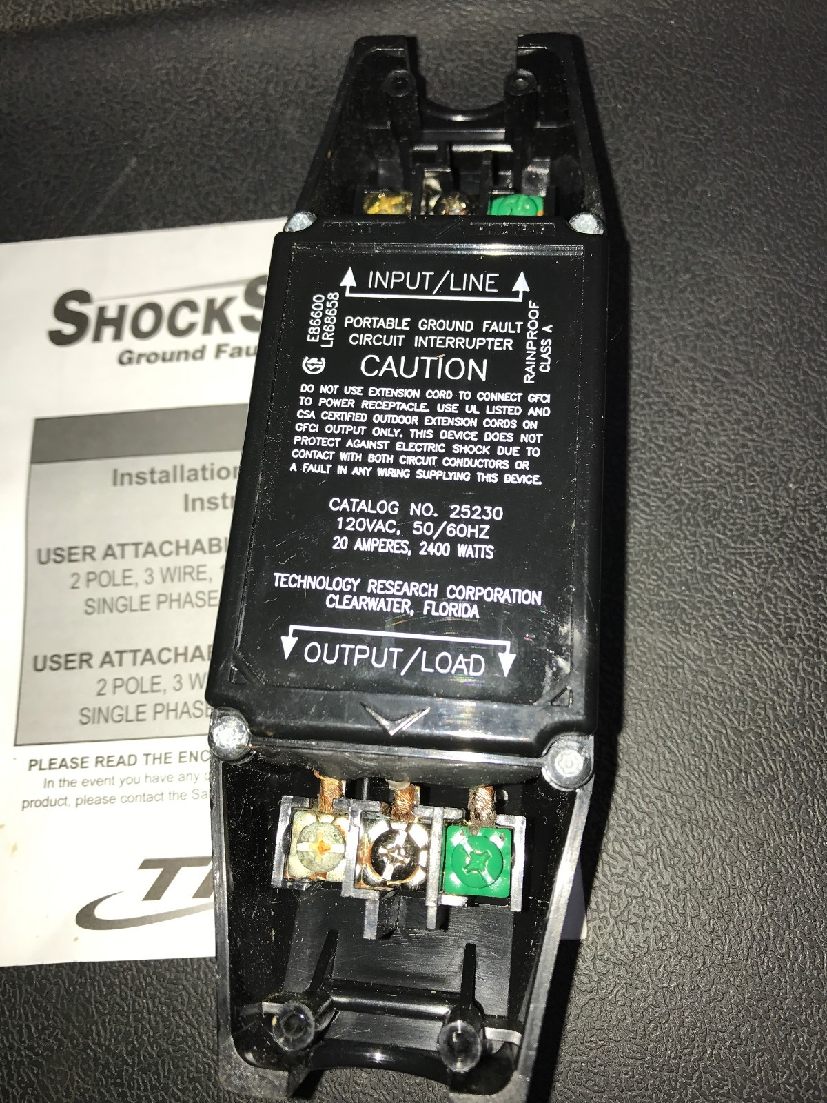 TRC 25230 Shock Shield GFI GFCI 120VAC 20 Amperes, 2400watts Circuit Interrupter